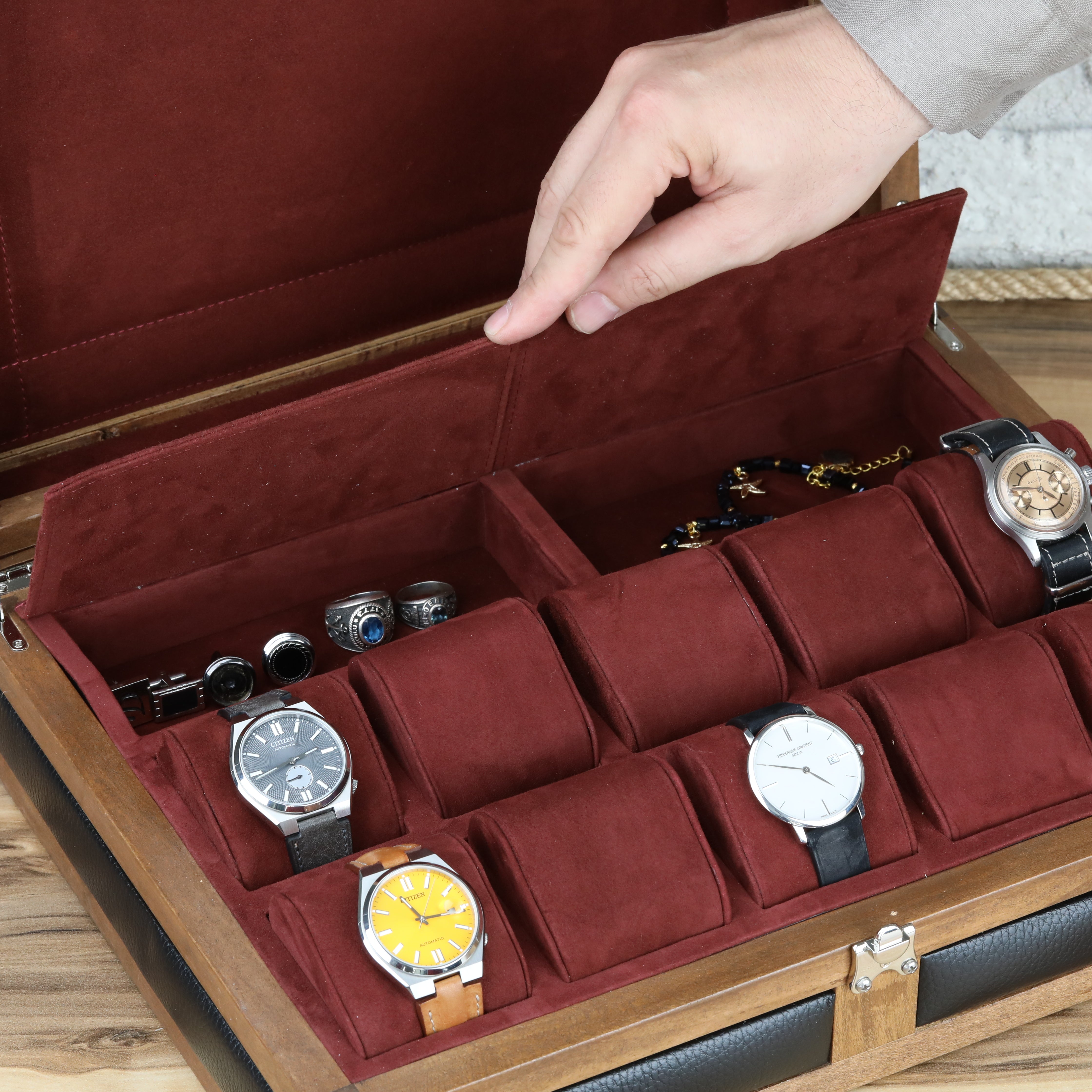 Heritage 10 Ahşap Saat Kutusu / Siyah