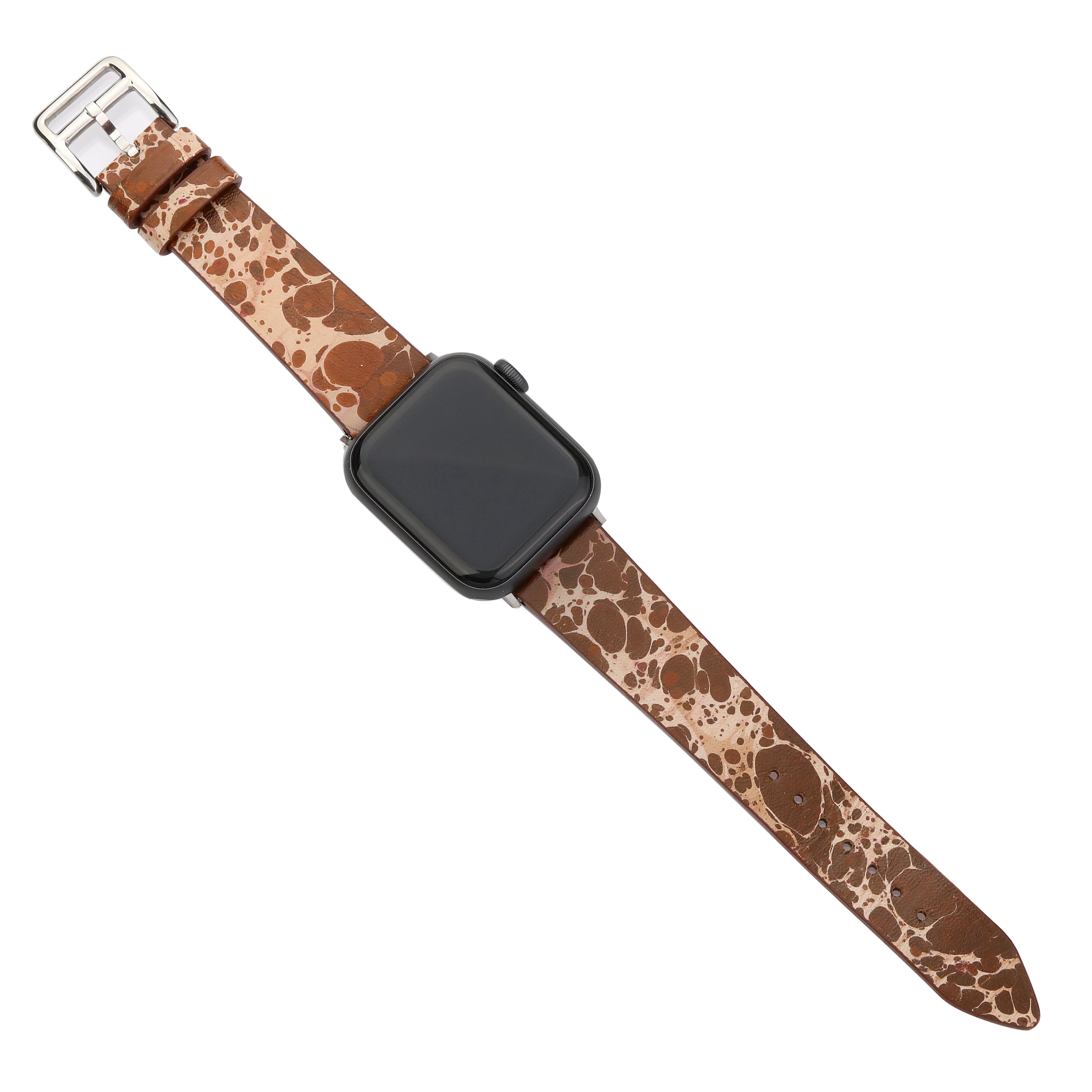 Apple Watch Deri Kordon - Ebru Boyama Kahverengi
