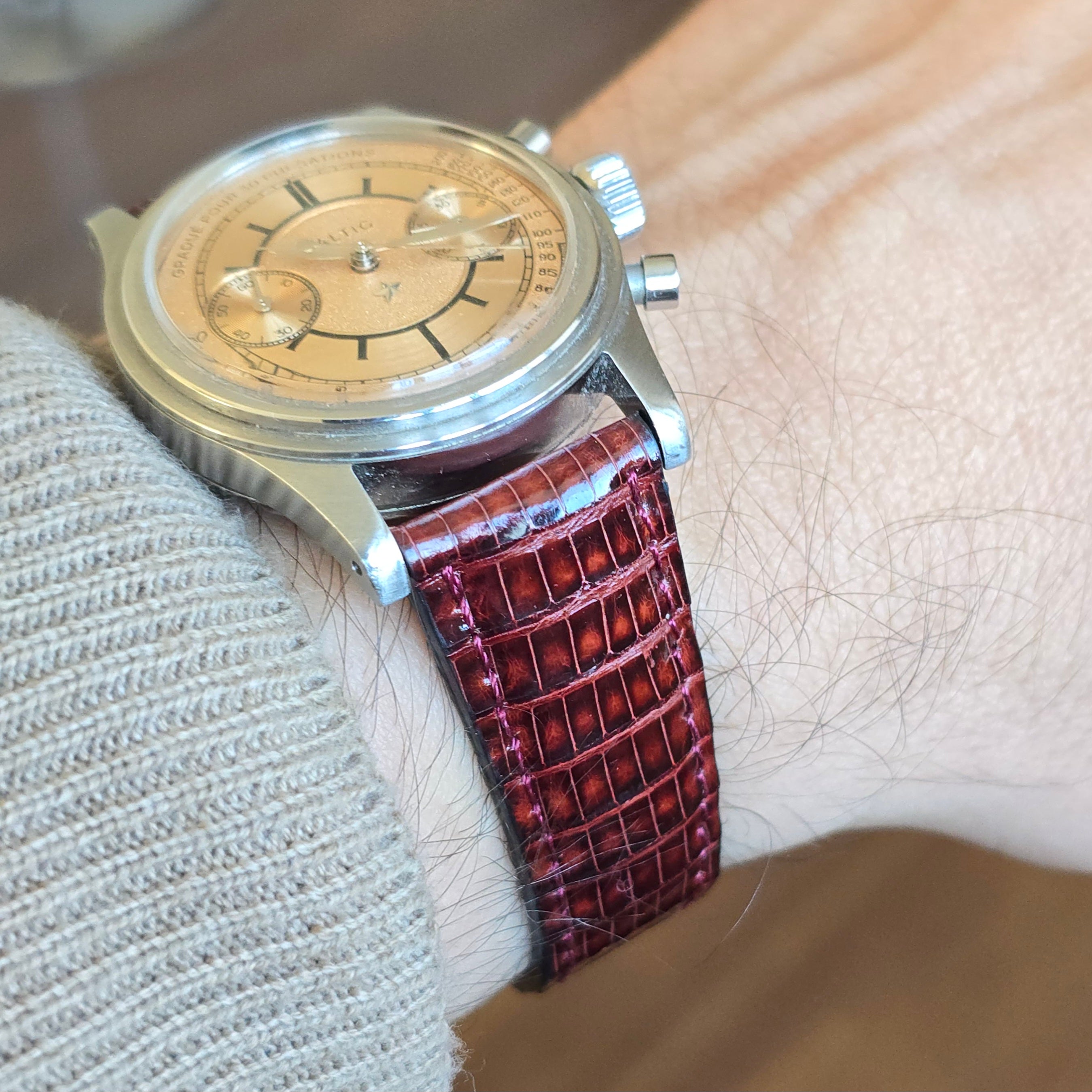 Gerçek egzotik deri el yapımı bordo akıllı pimli 16 mm saat kordonu