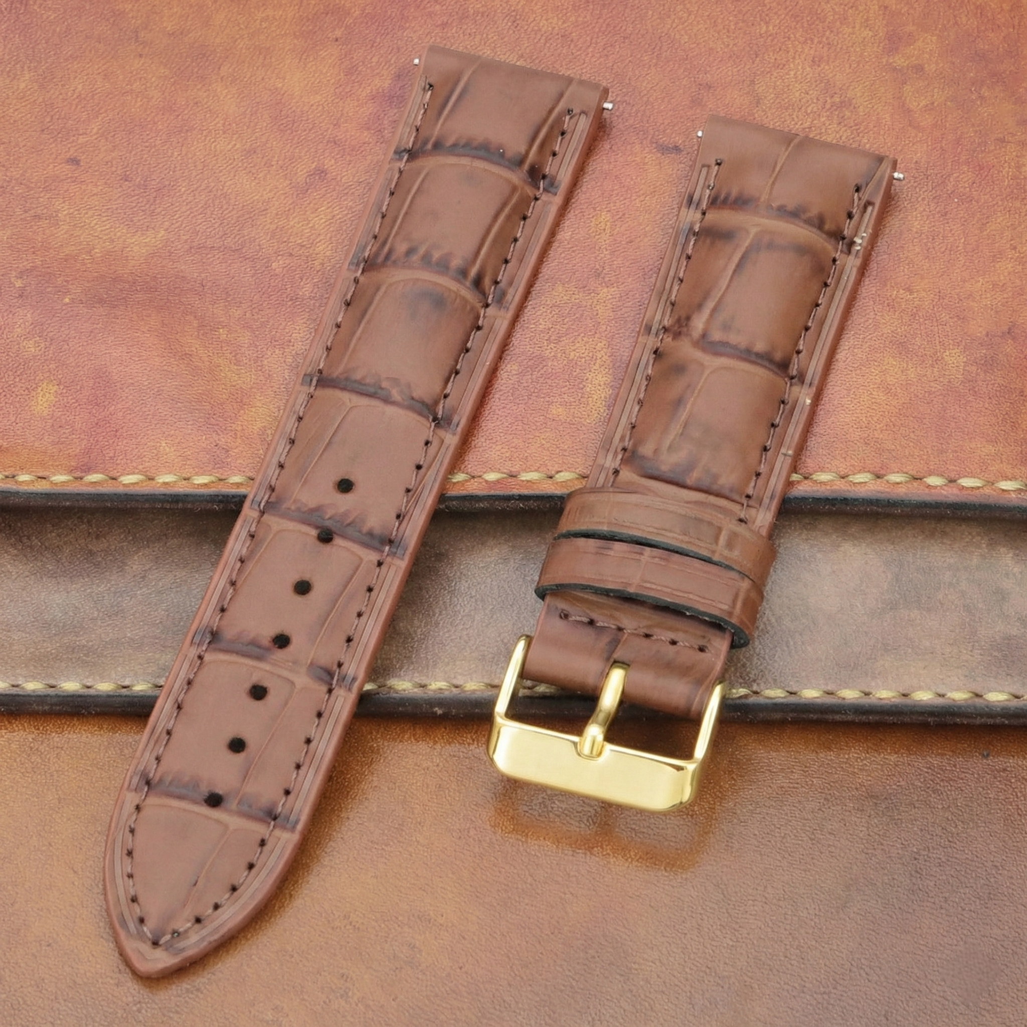 Gold Tokalı Alaturka Taba Kroko Deri Kordon