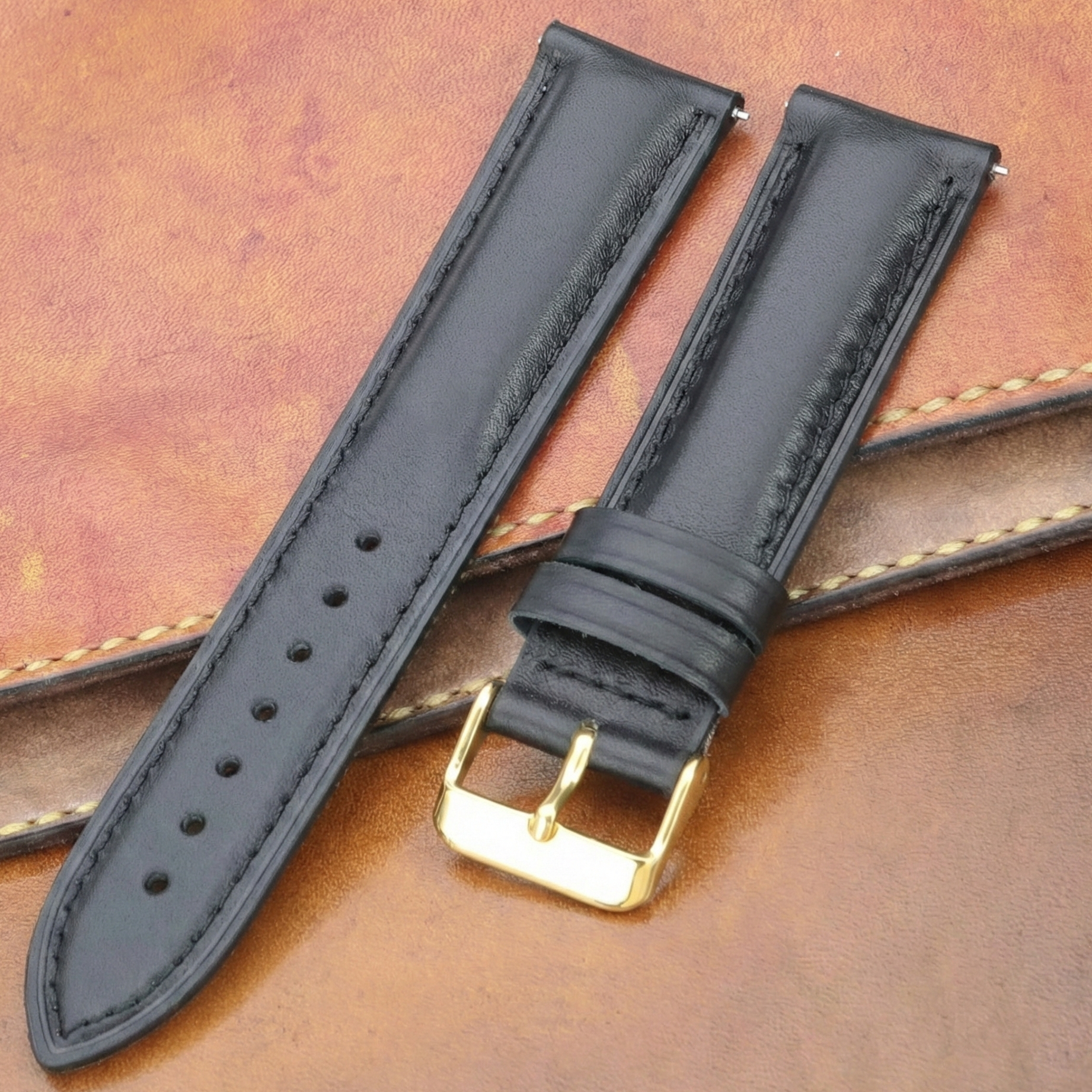 Gold Tokalı Alaturka Siyah Deri Kordon