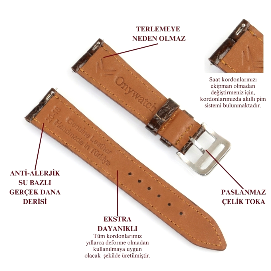 Kroko Baskılı Deri Kordon / Taba