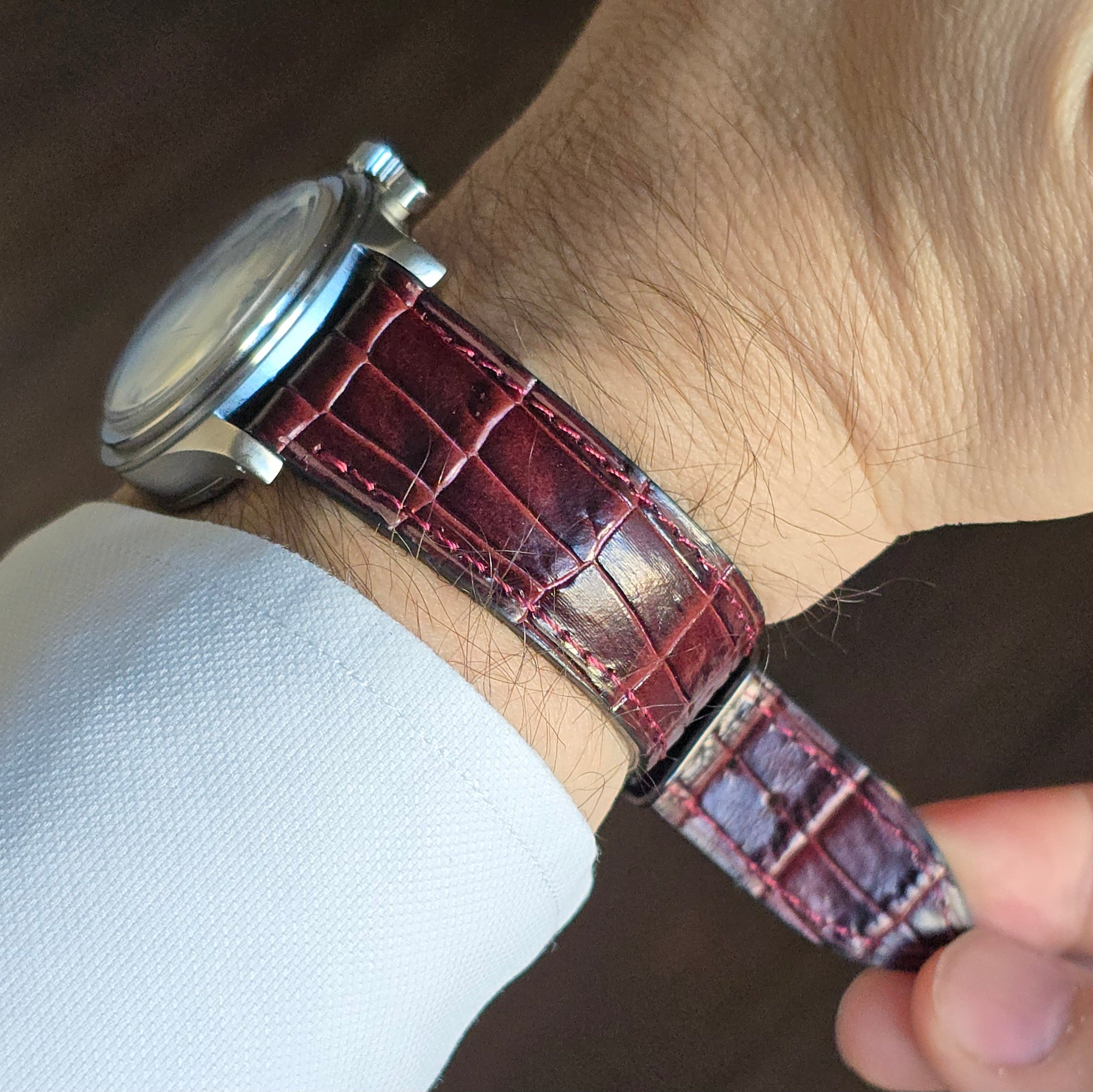 Bordo Kroko Baskılı Deri Kordon