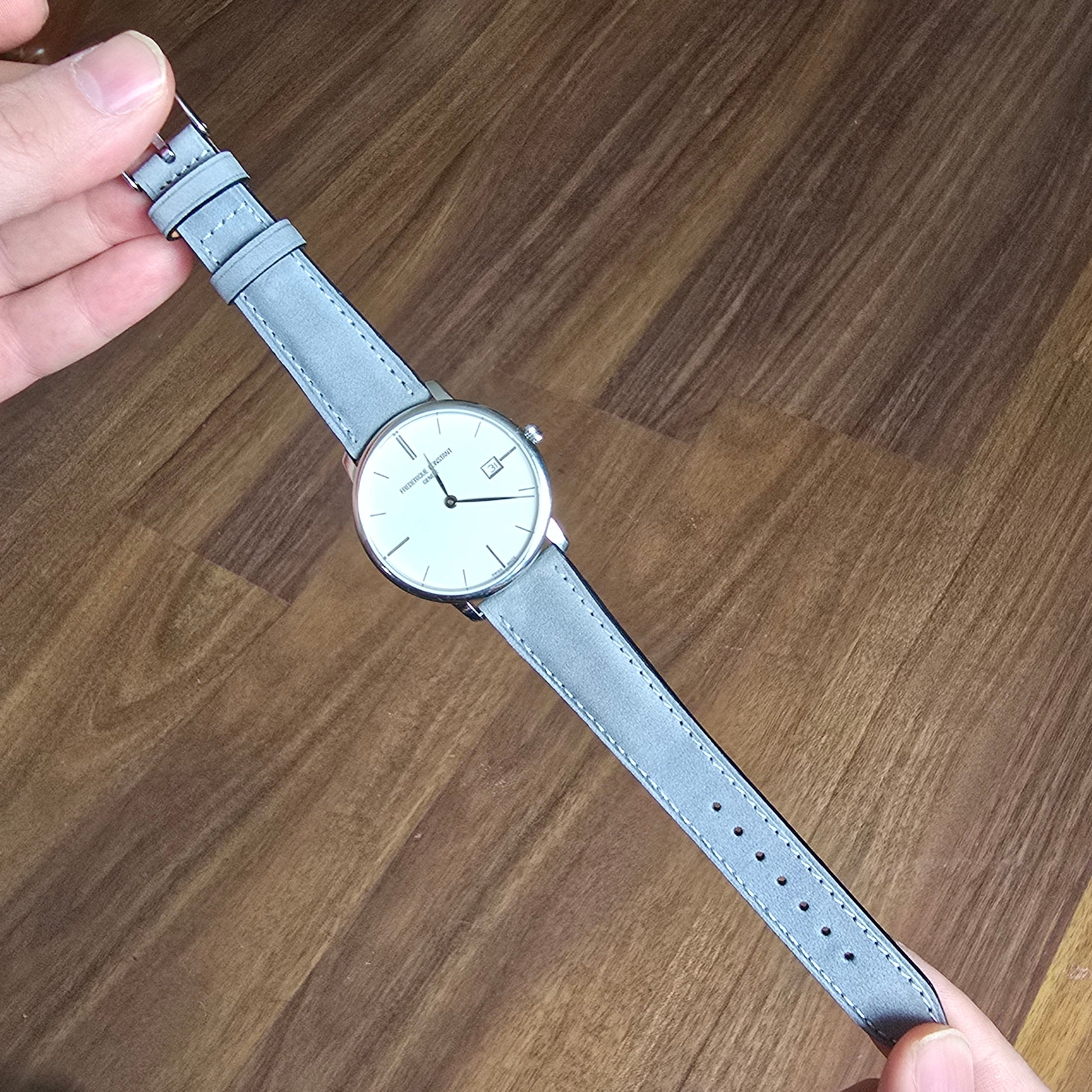 Gerçek dana derisi el yapımı gri renkli 22 mm saat kordonu