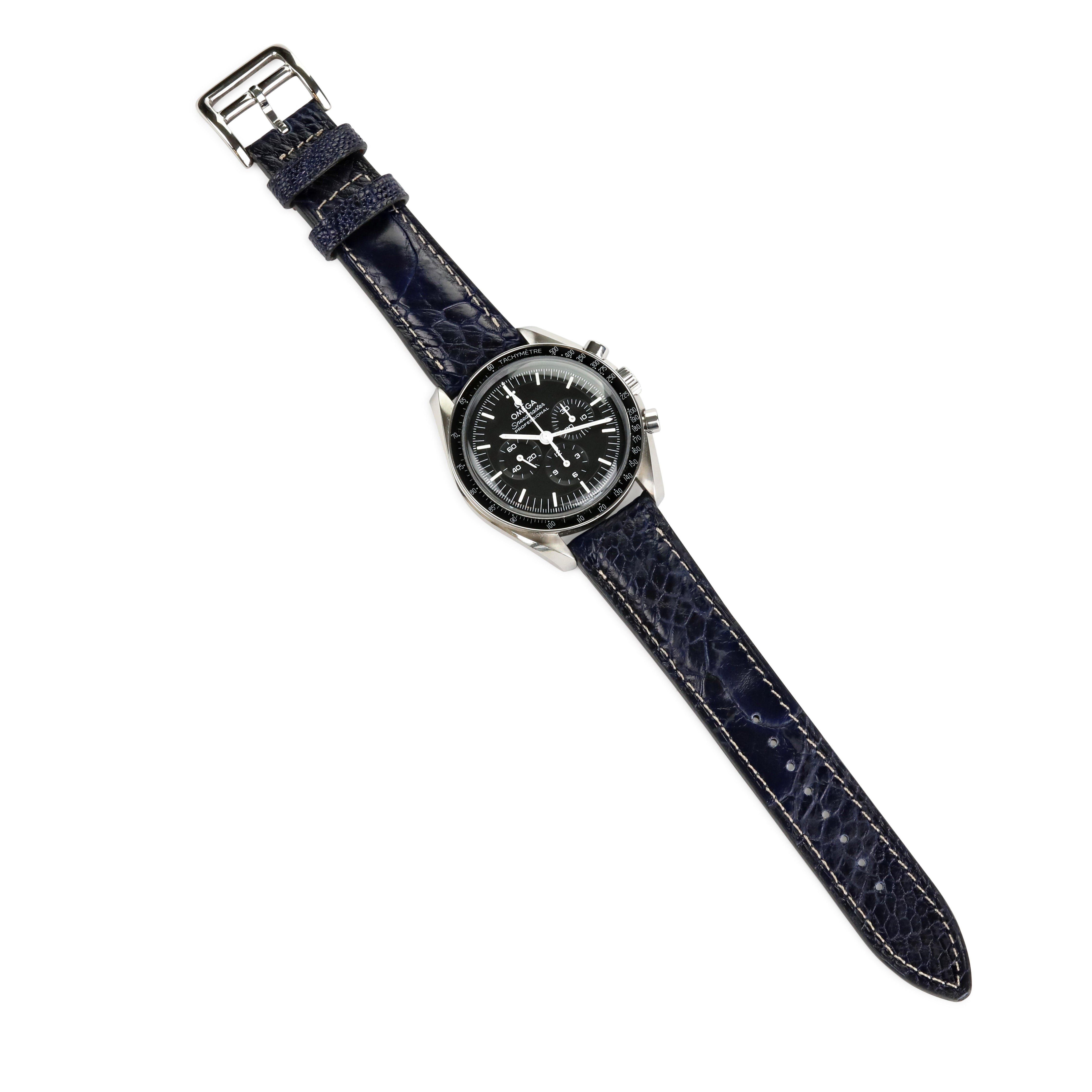 T-Rex Lacivert / Beyaz Devekuşu Derisi Kordon