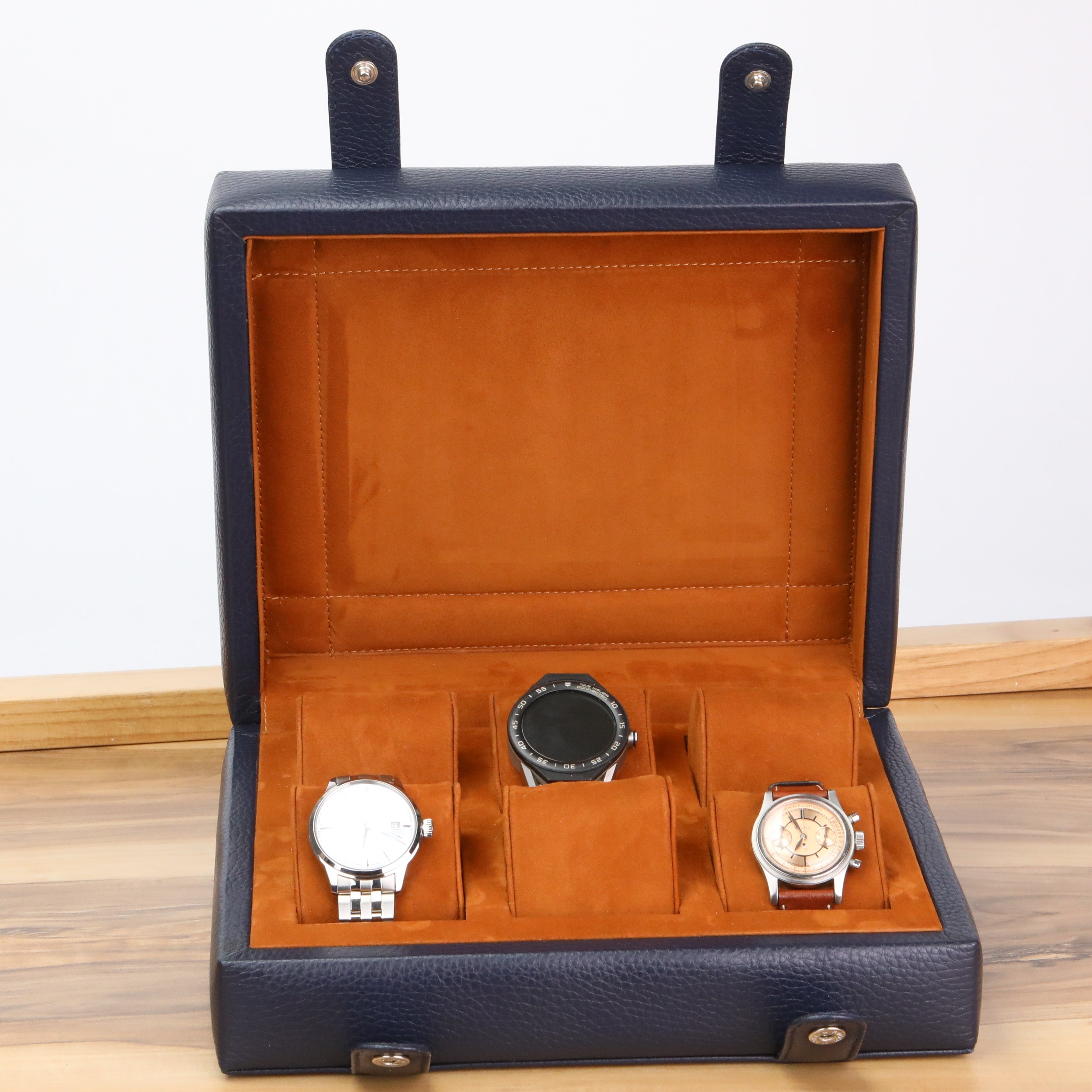 Gerçek deri lacivert renkli kol saati kutusu