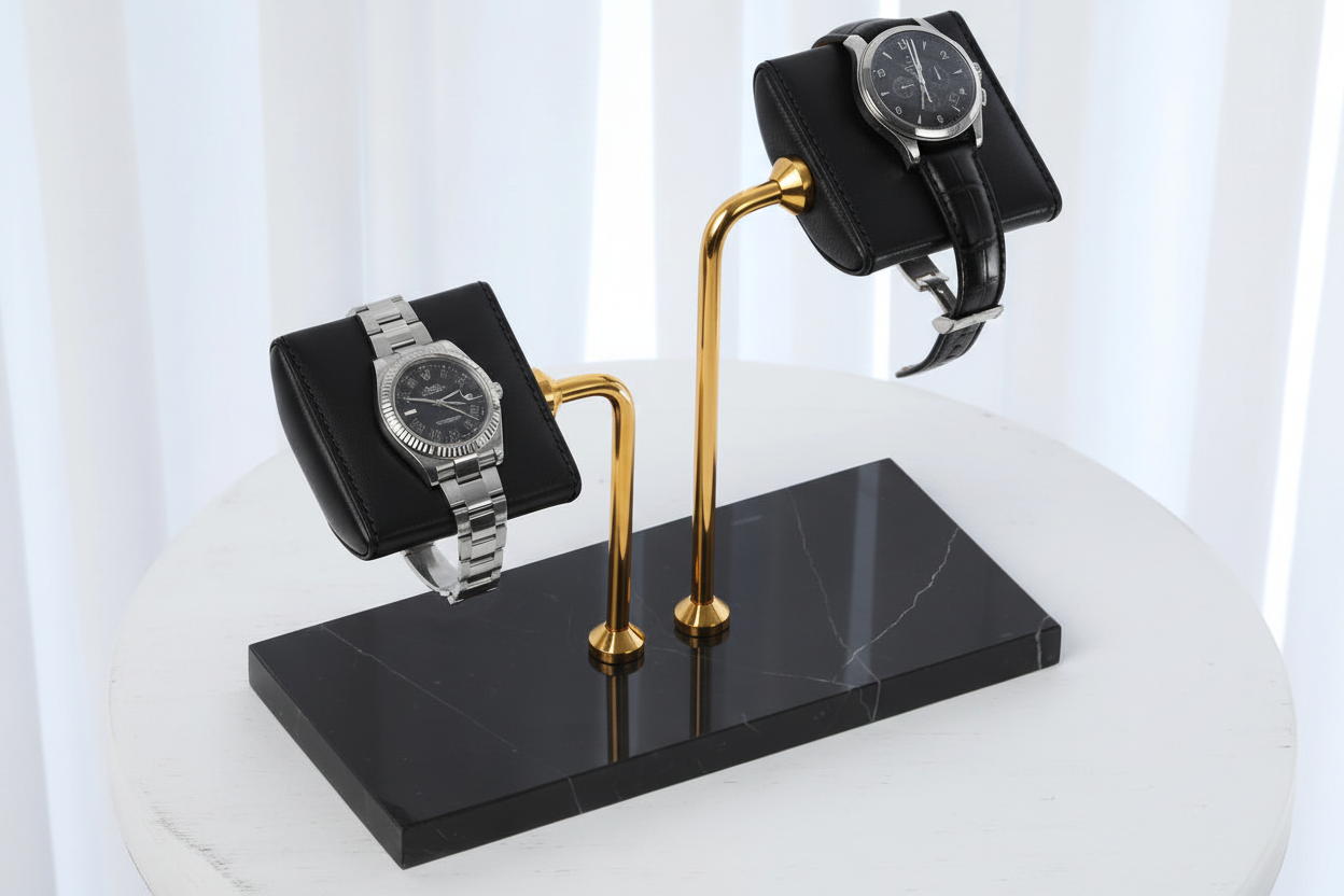 Nero Çiftli Masaüstü Saat Standı Pirinç