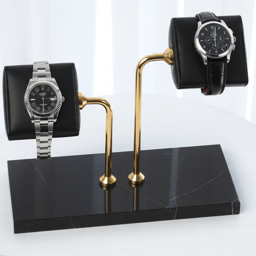 Nero Çiftli Masaüstü Saat Standı Pirinç