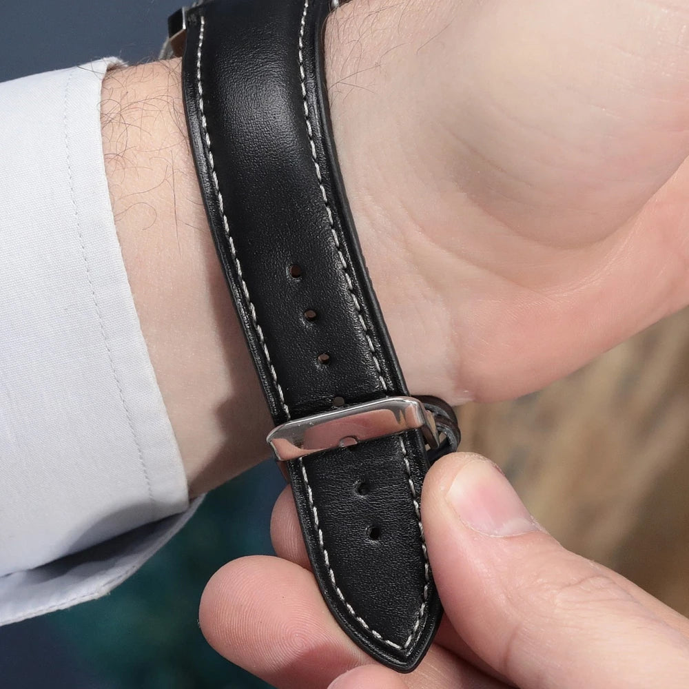 Apple Watch Deri Kordon - Siyah - B. Dikiş - ONYWATCH