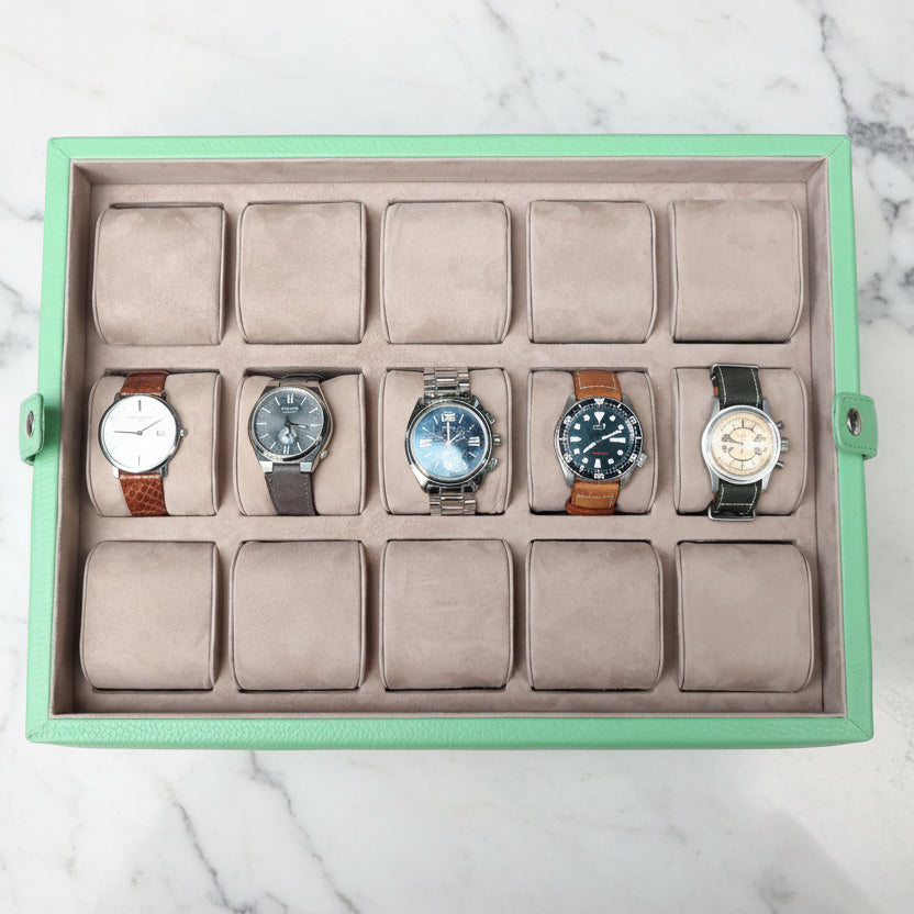 Yeşil Deri Saat Kutusu 15'li