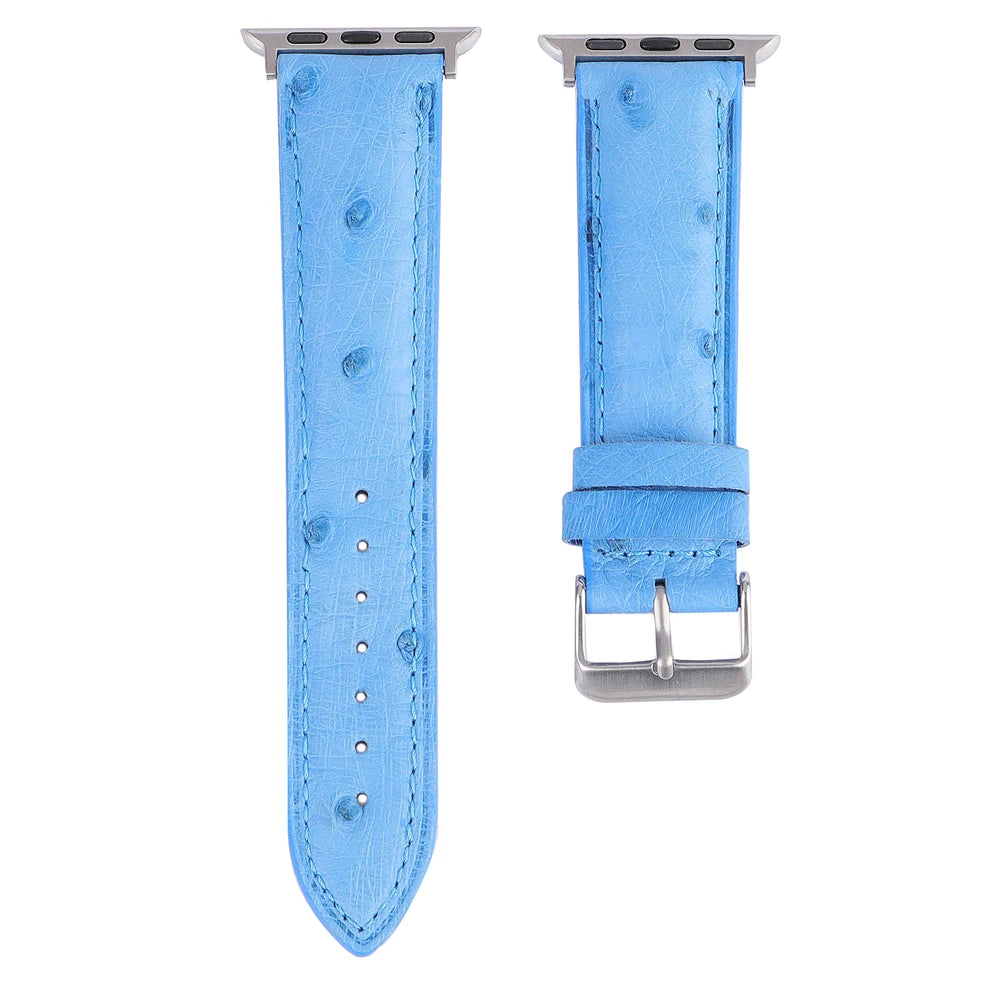 Devekuşu Derisi Apple Watch Deri Kordon - Mavi - ONYWATCH