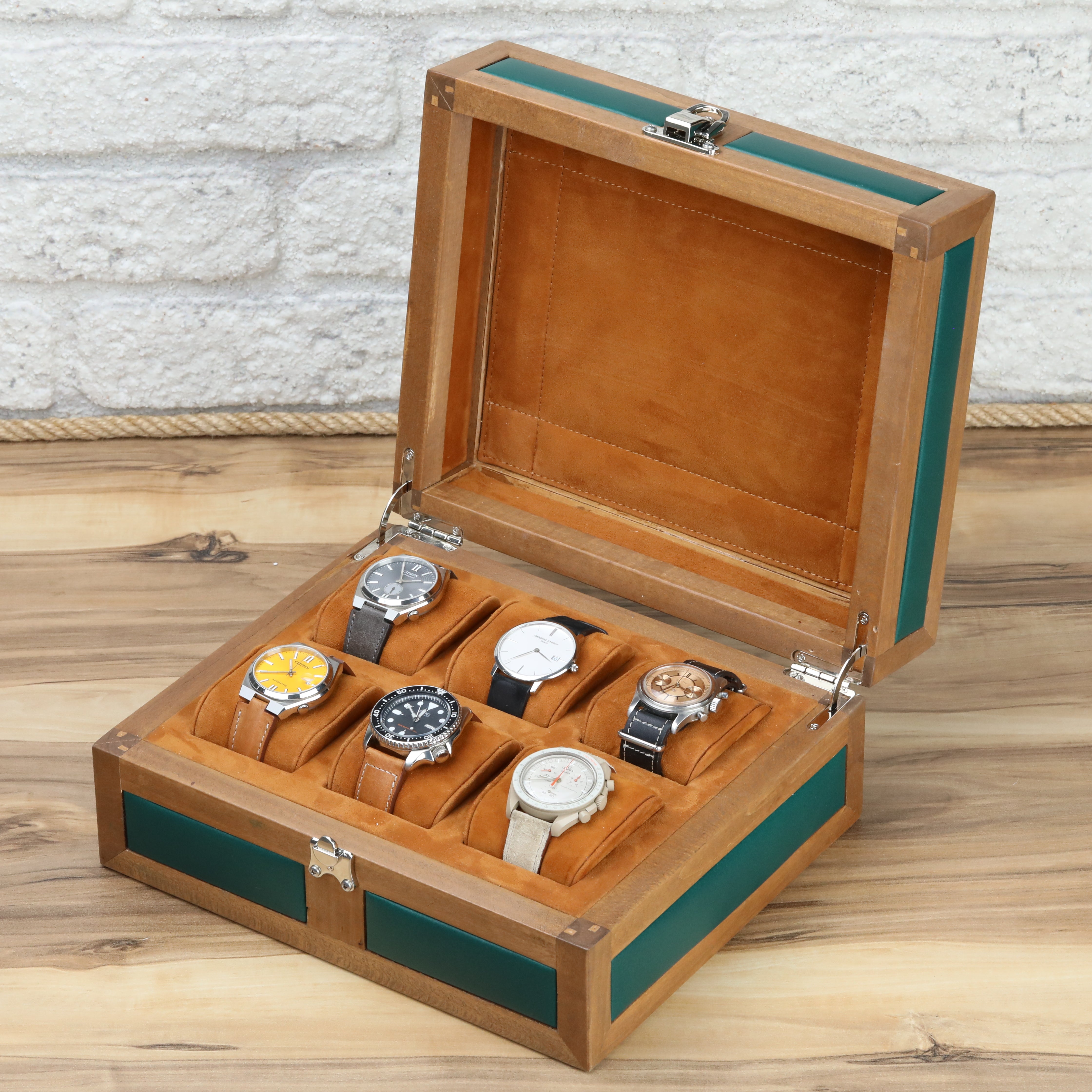 Heritage 6'lı Ahşap Saat Kutusu / Yeşil