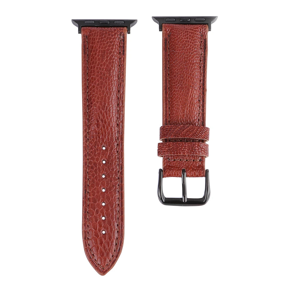 Devekuşu Derisi Apple Watch Deri Kordon - Taba - ONYWATCH
