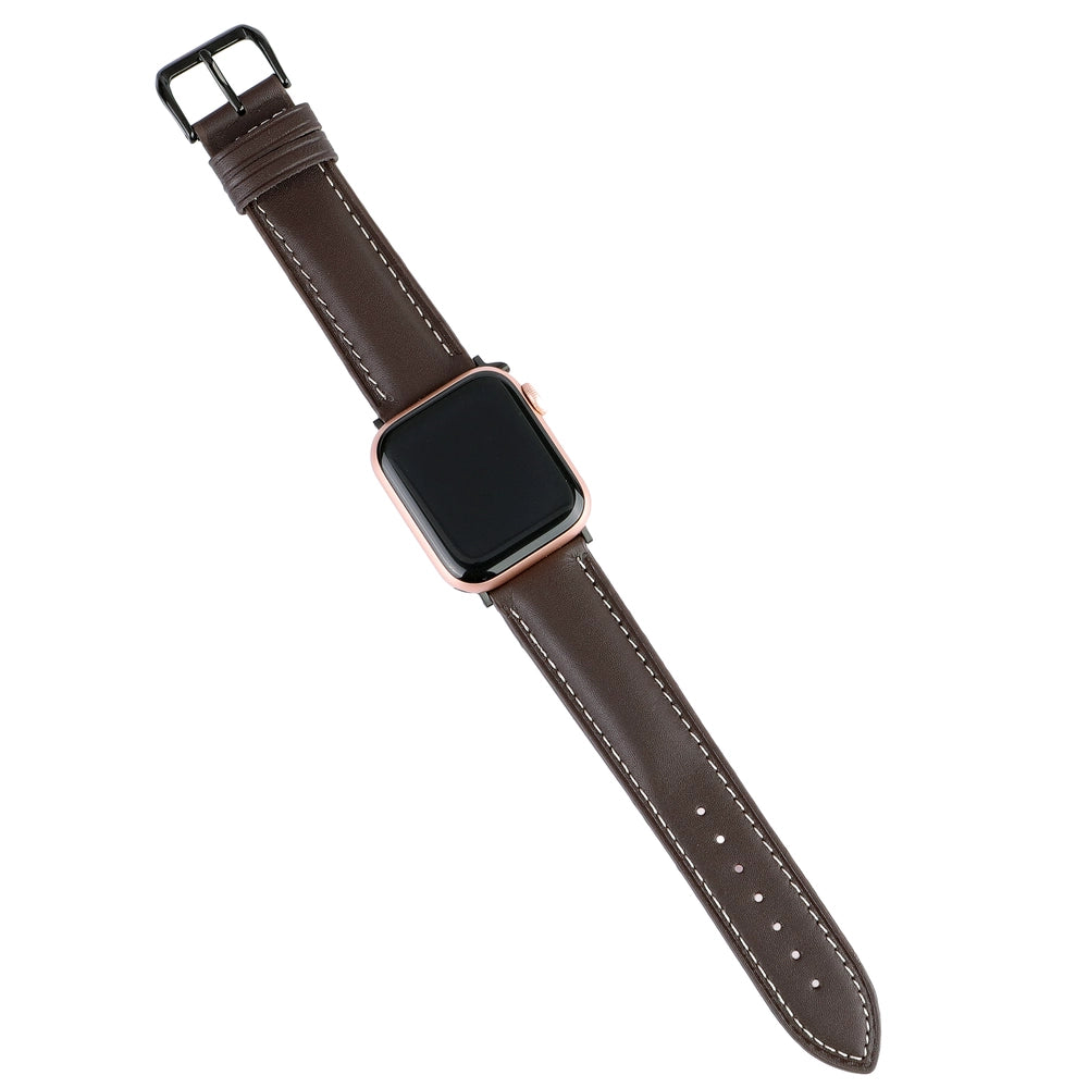 Apple Watch Deri Kordon - Kahve Beyaz Dikiş - ONYWATCH