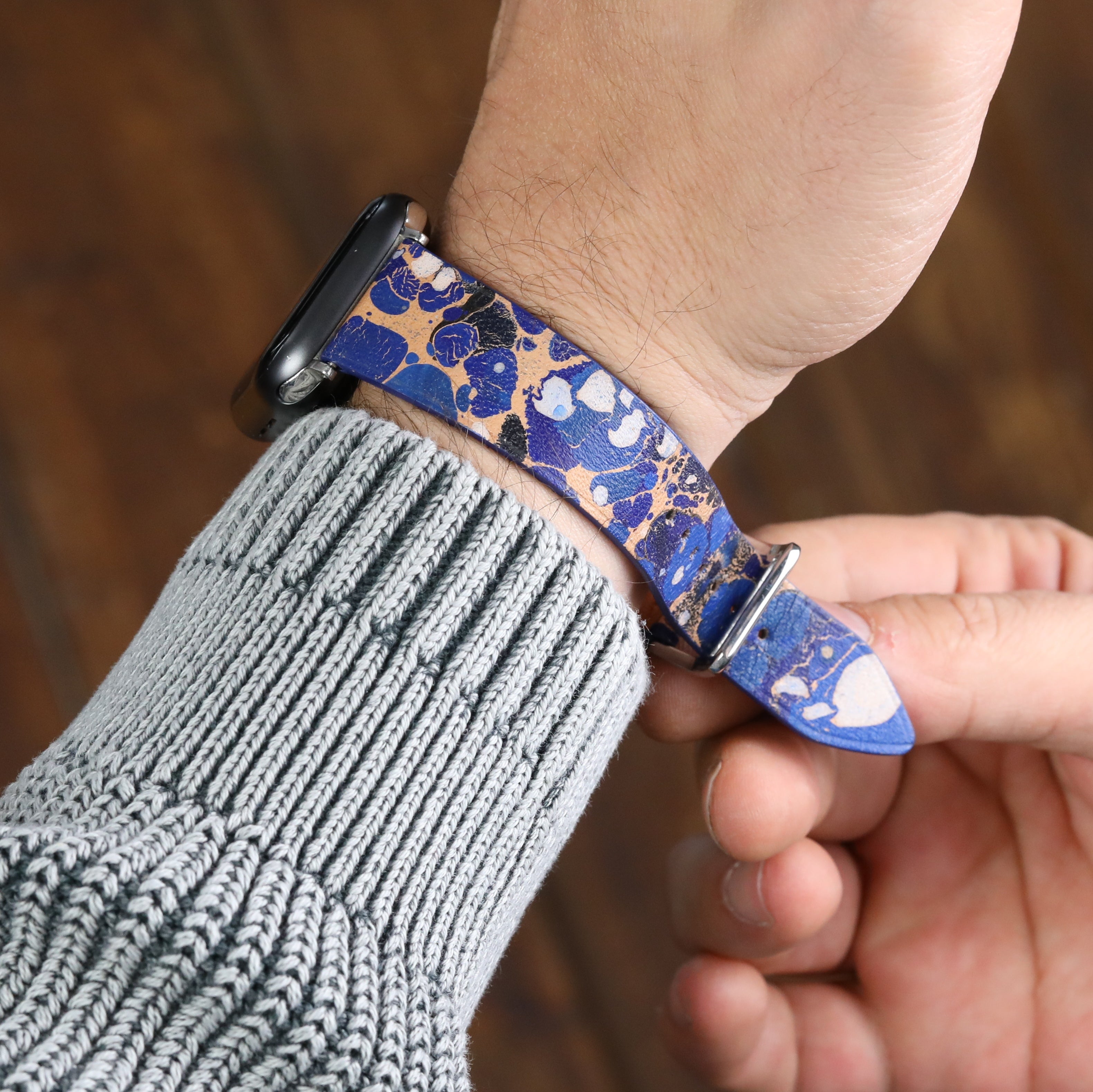 Apple Watch Kayis - Ebru Boyama Mavi