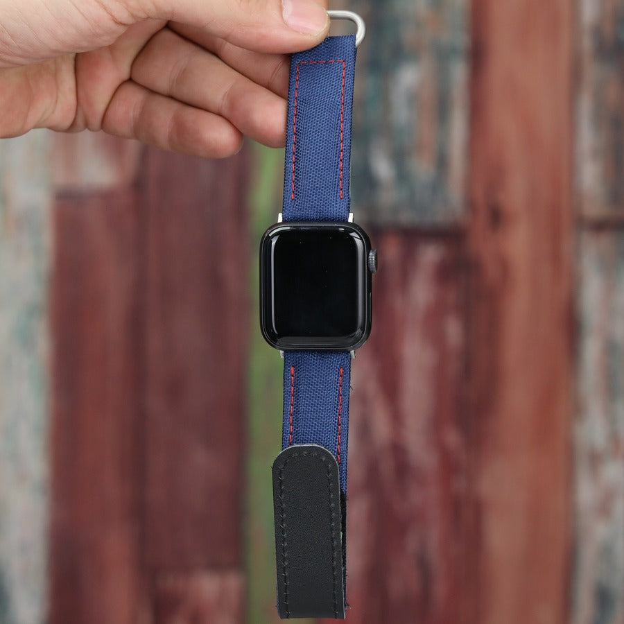 Hibrit Apple Watch Kordon - Lacivert Kırmızı