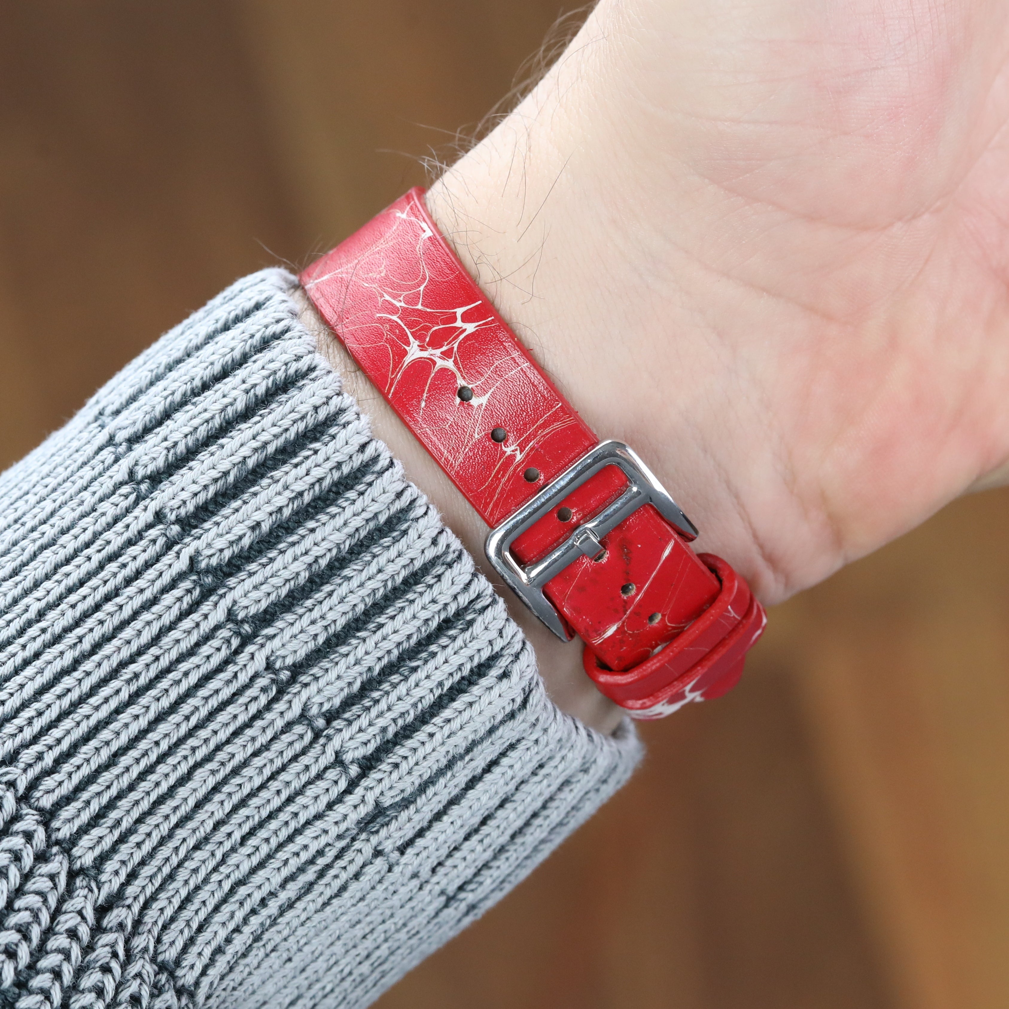 Apple Watch Deri Kordon - Ebru Boyama Bordo