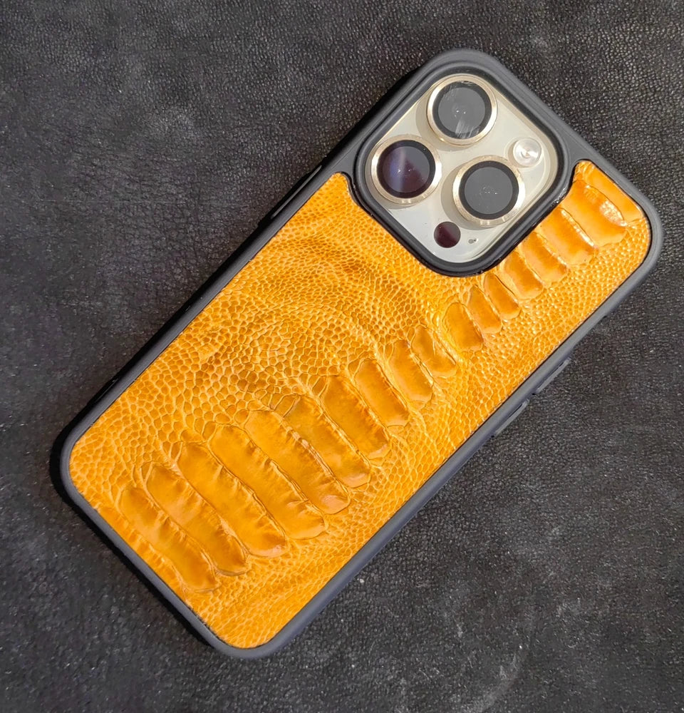 Sawyer K. Sarı Gerçek Devekuşu Derisi İphone Deri Kılıf - ONYWATCH