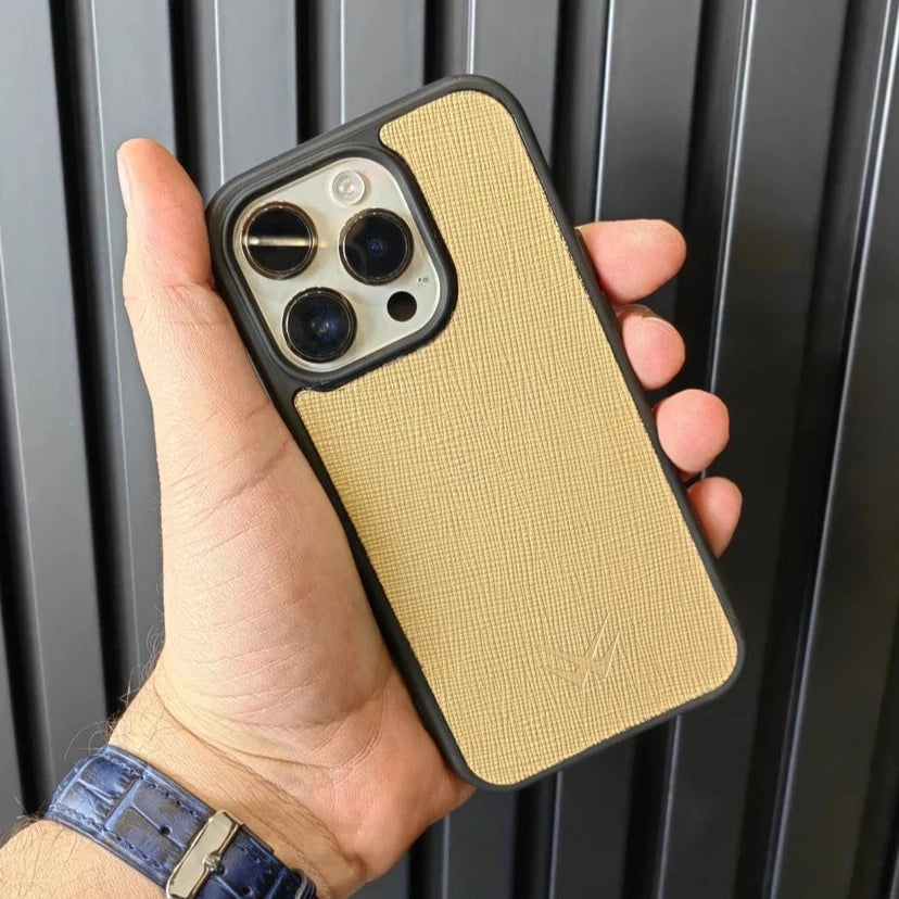 Saffiano Bej İPhone Deri Kılıf - ONYWATCH