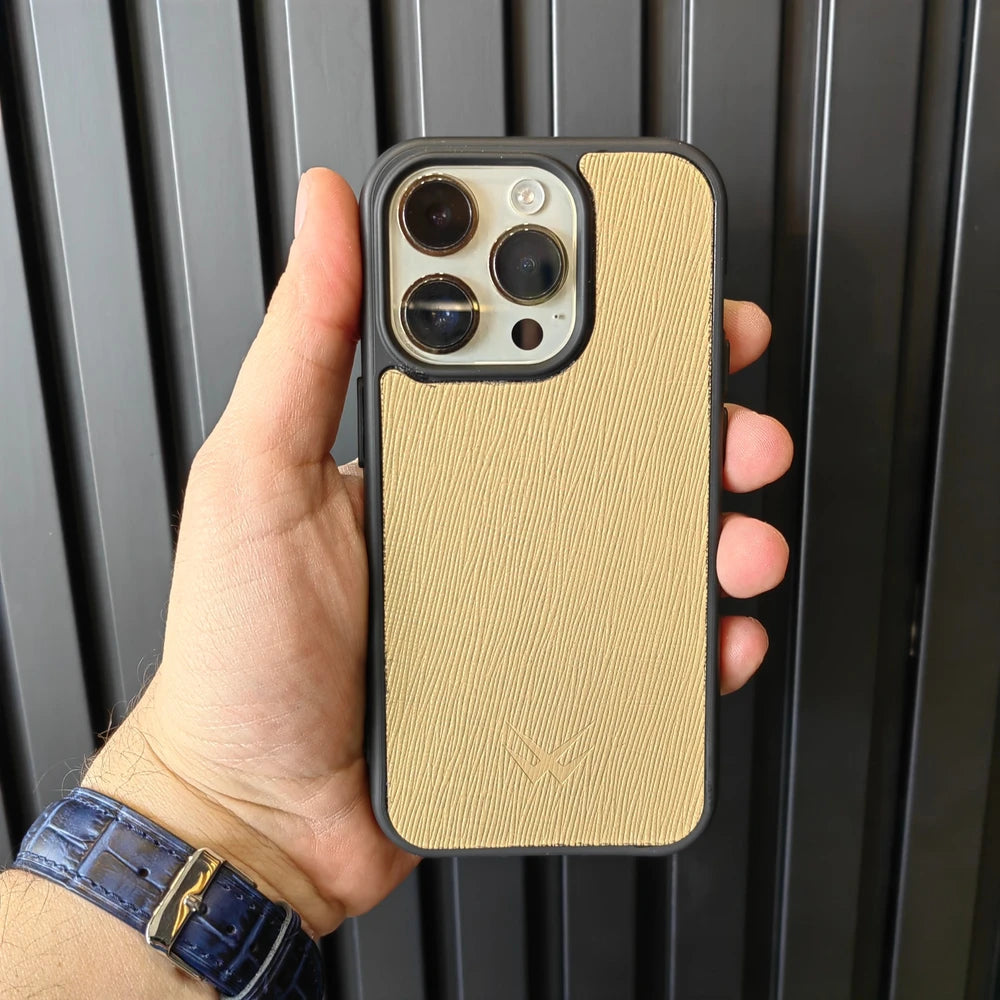 Saffiano Bej İPhone Deri Kılıf - ONYWATCH