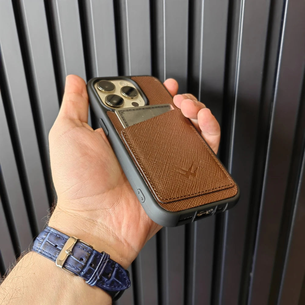 Saffiano Kartlıklı iPhone Deri Kılıf - ONYWATCH