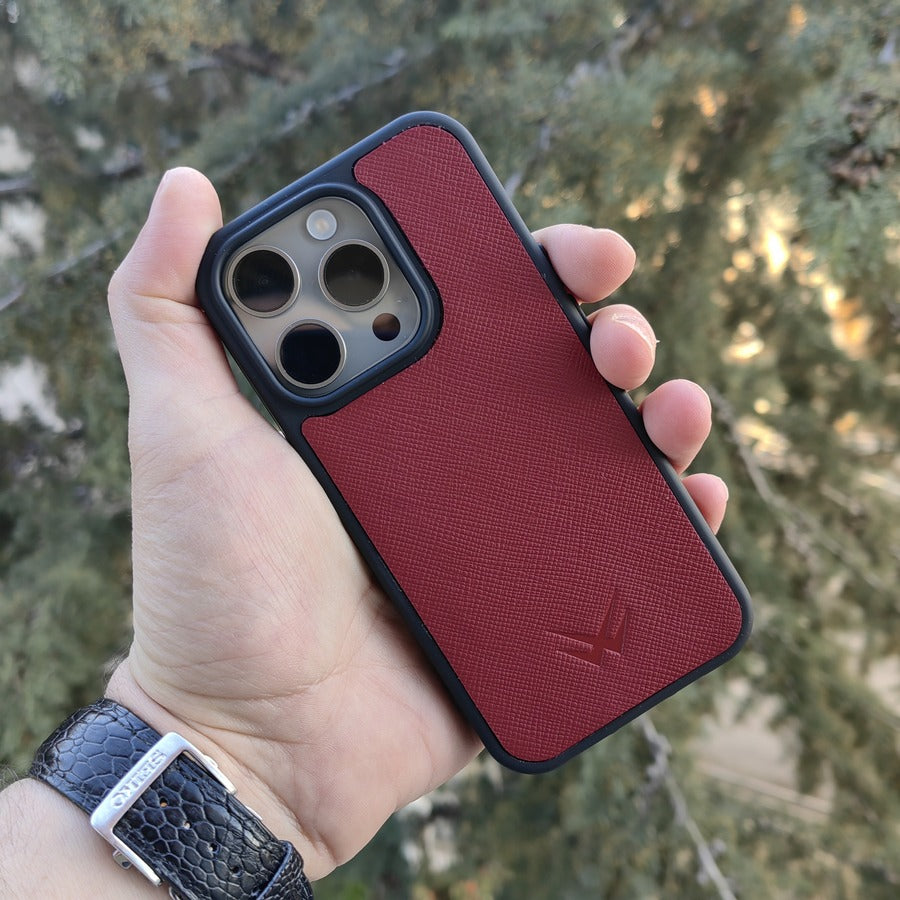 Saffiano Bordo iPhone Deri Kılıf - ONYWATCH