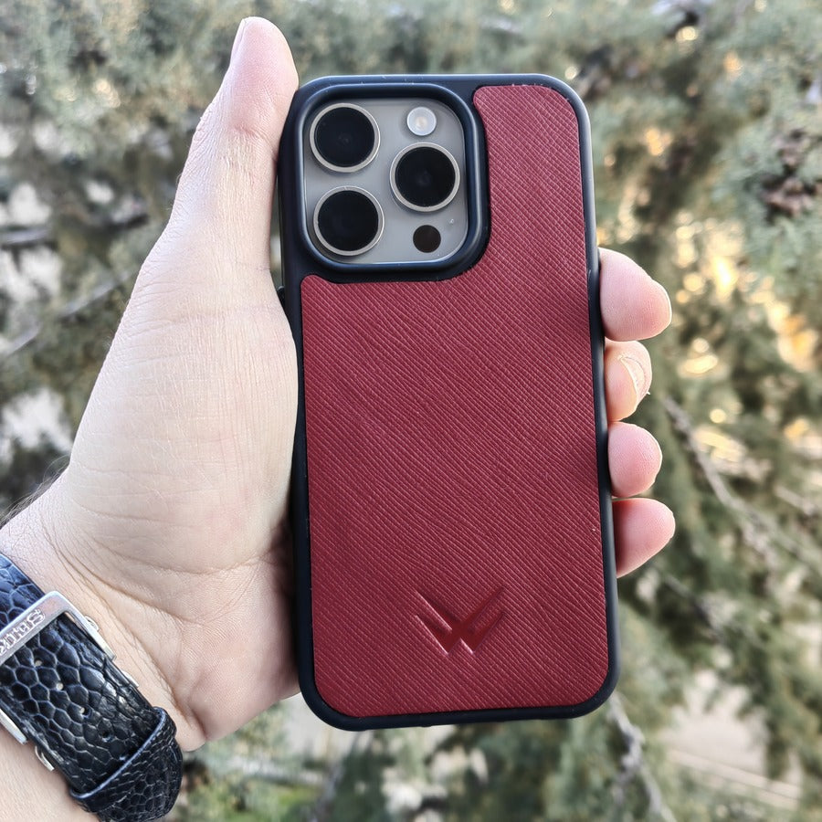 Saffiano Bordo iPhone Deri Kılıf - ONYWATCH