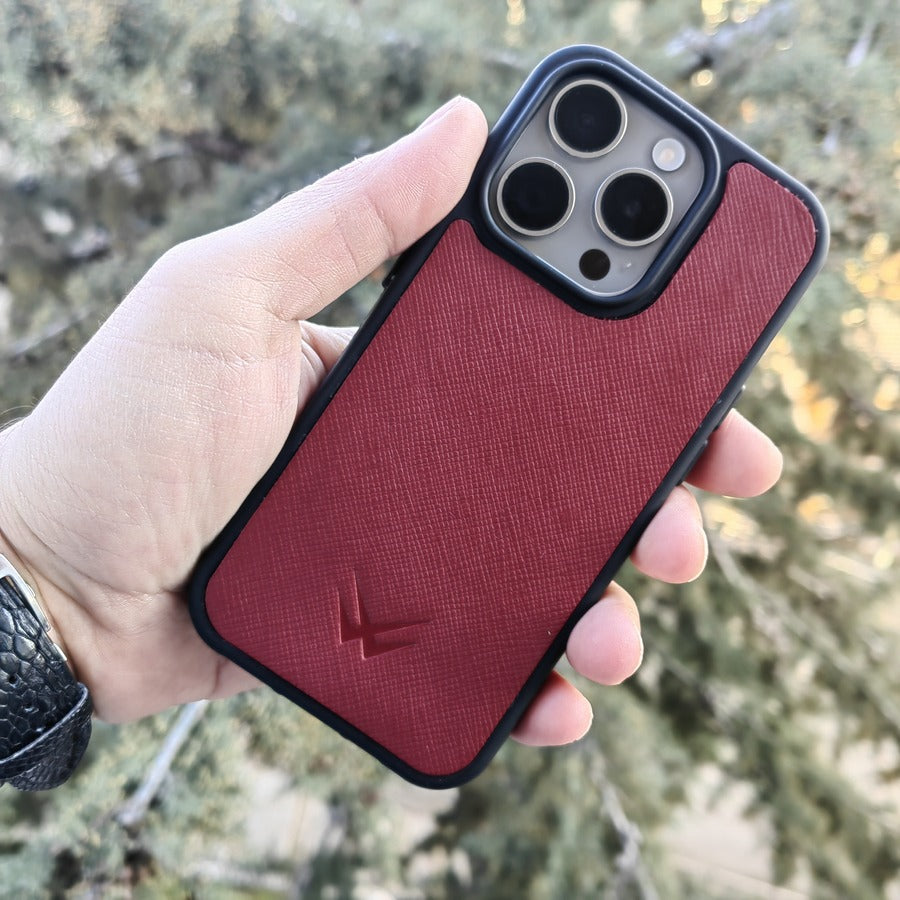 Saffiano Bordo iPhone Deri Kılıf - ONYWATCH