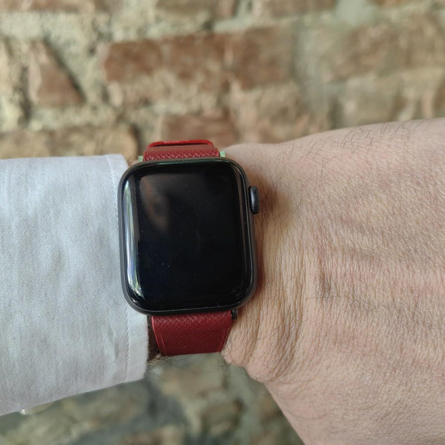 Apple Watch Deri Kordon - Saffiano Minimal Kırmızı