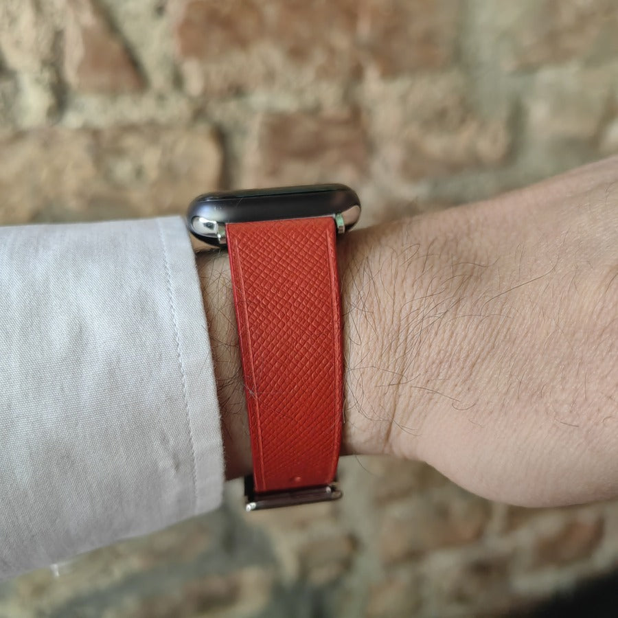 Apple Watch Deri Kordon - Saffiano Minimal A. Kırmızı