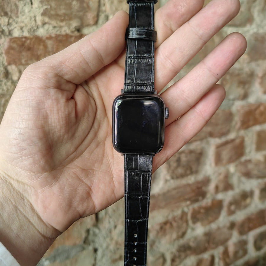 Apple Watch Deri Kordon -Siyah Minimal Kroko
