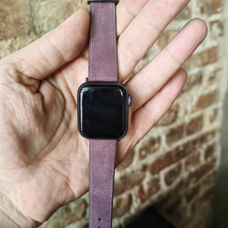 Apple Watch Deri Kordon - Nubuk Minimal Bordo