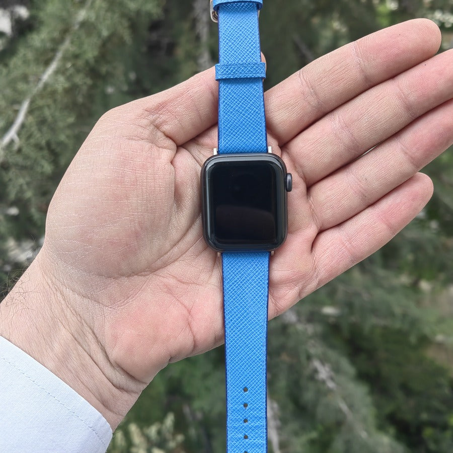 Apple Watch Deri Kordon - Saffiano Minimal K. Mavi