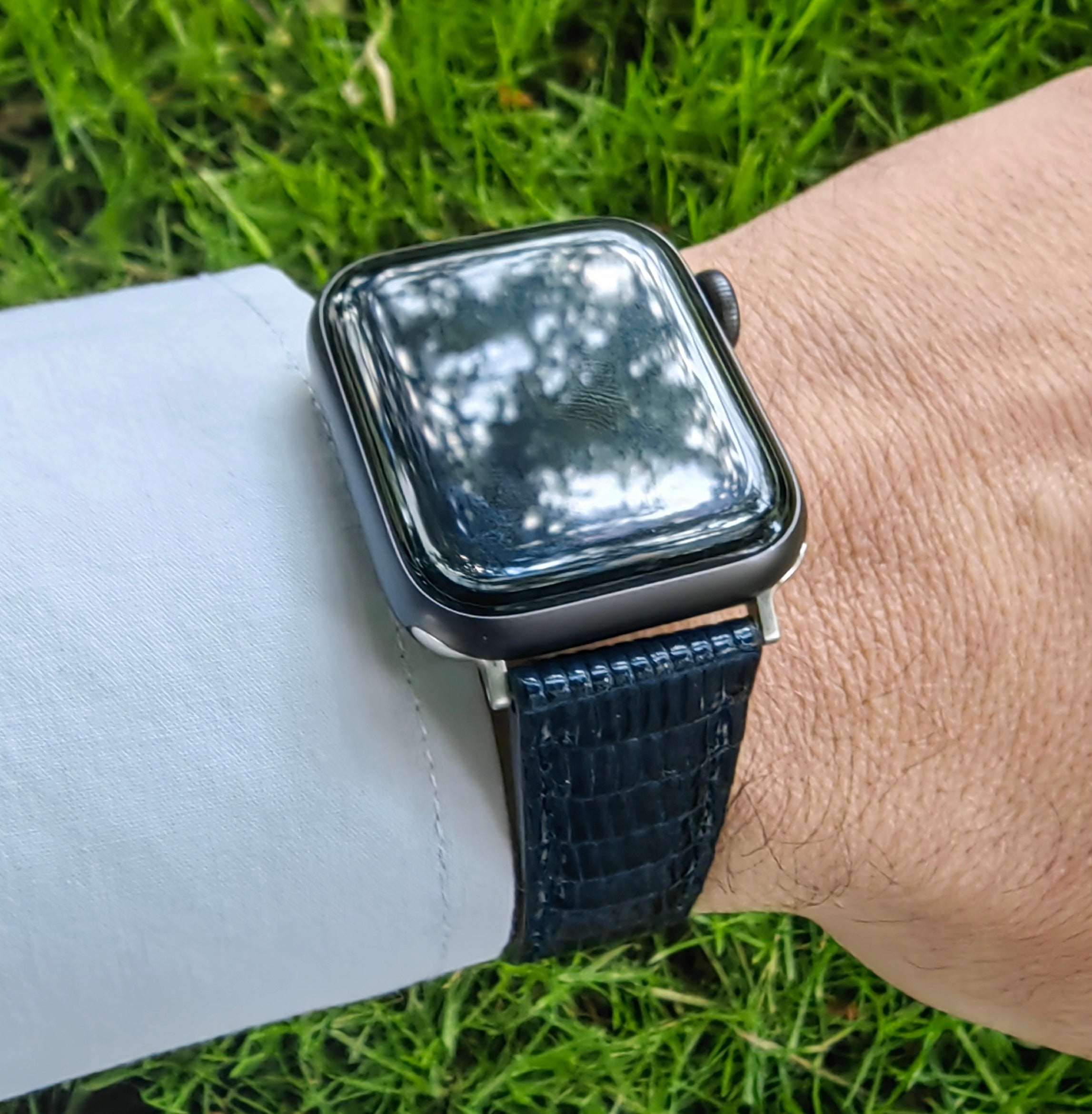 Apple Watch Gerçek Kertenkele Derisi Kordon Lacivert