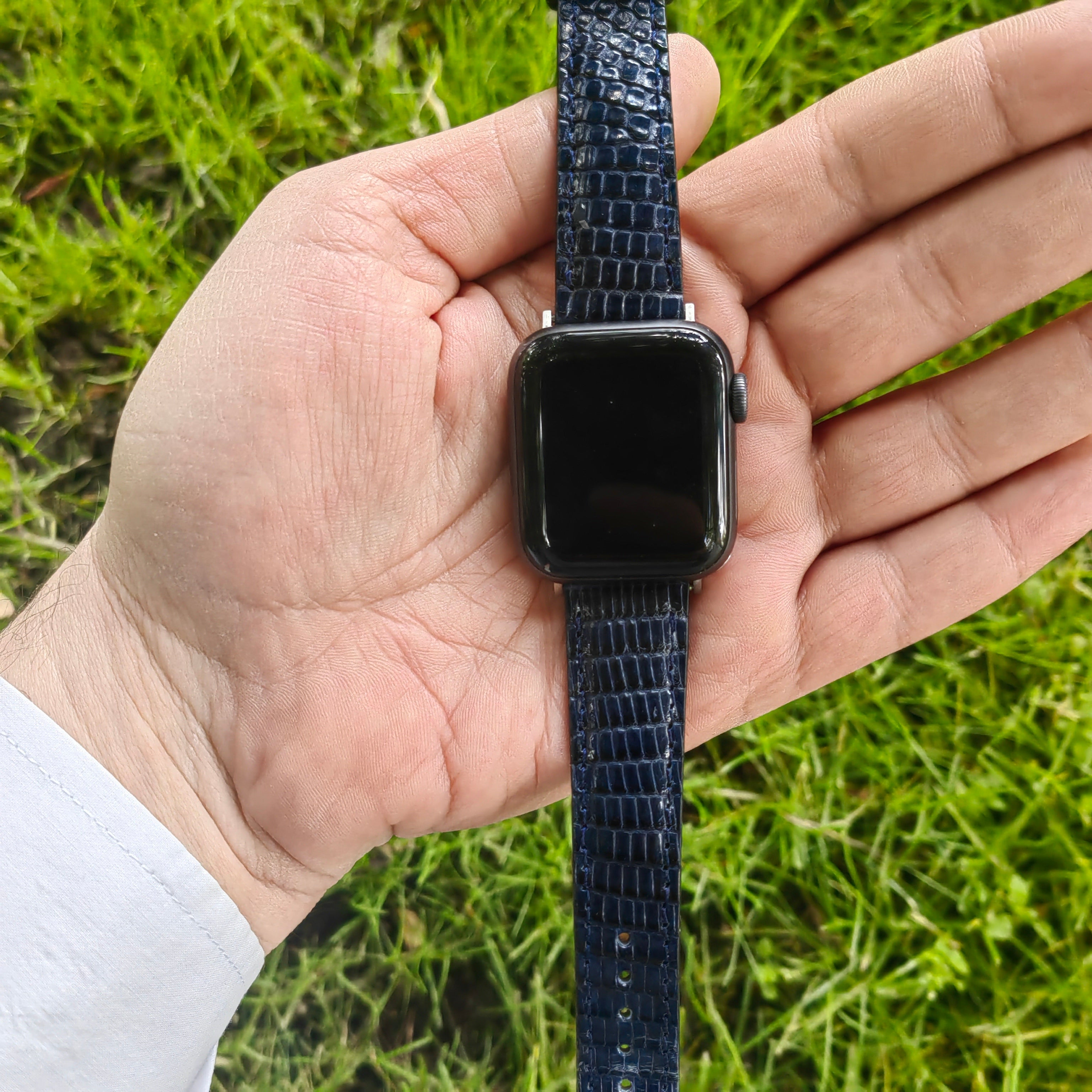 Apple Watch Gerçek Kertenkele Derisi Kordon Lacivert