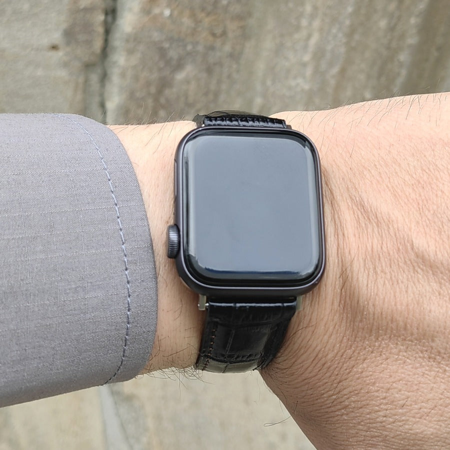 Apple Watch Deri Kordon - Siyah Kroko