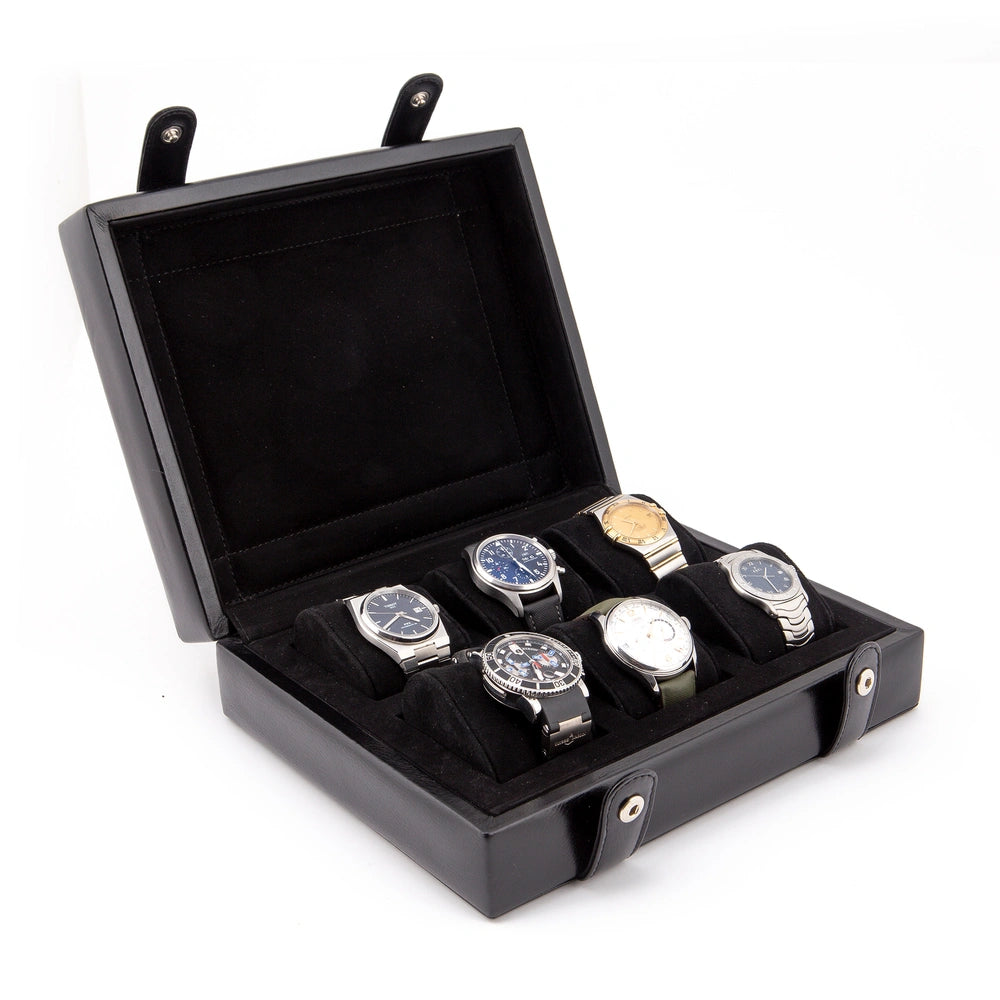 El yapımı gerçek deri siyah renkli Saat Koleksiyon Kutusu