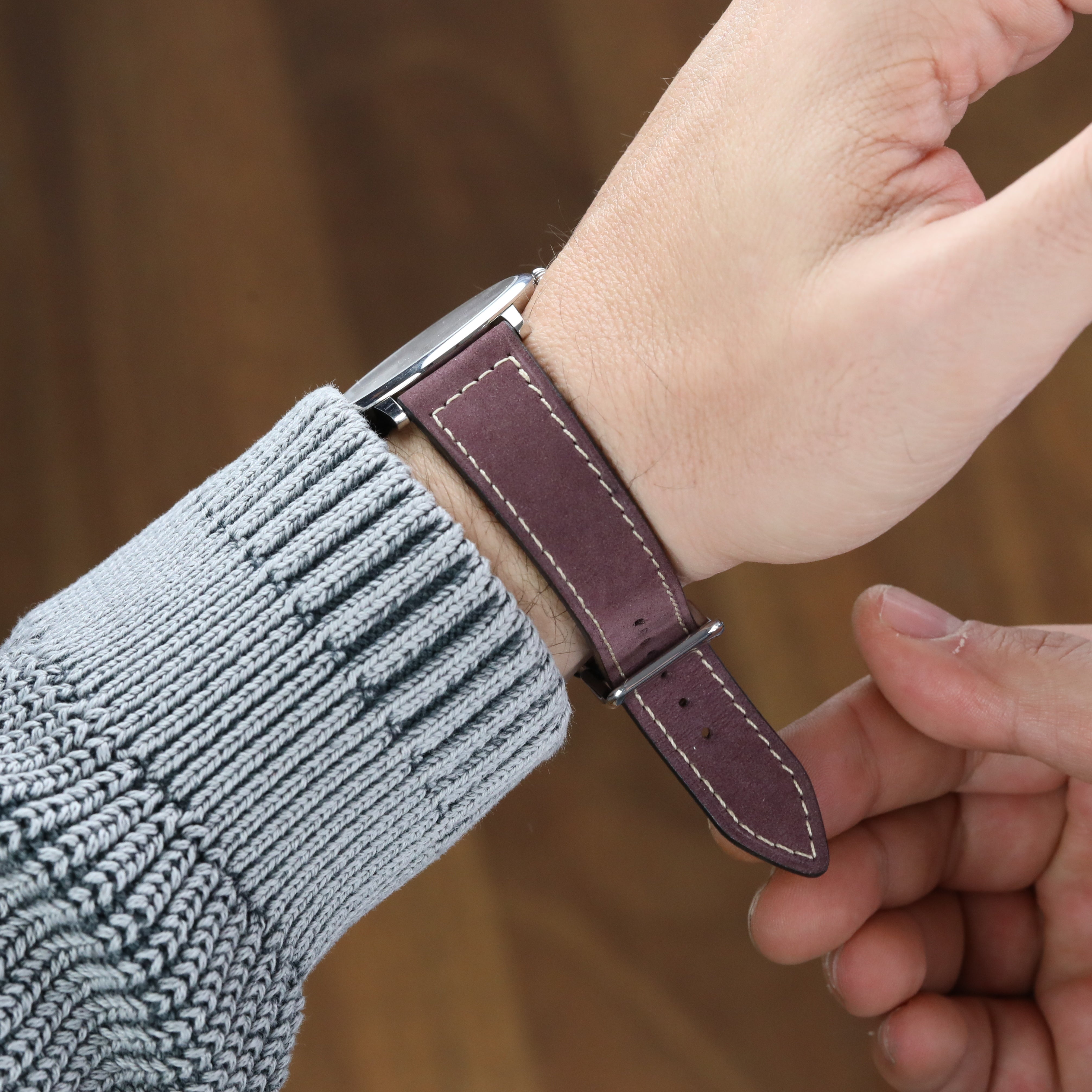 Gerçek dana derisi el yapımı bordo renkli deri kordon