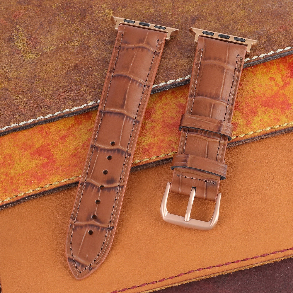 Apple Watch Deri Kordon - Taba - Kroko Baskılı - ONYWATCH