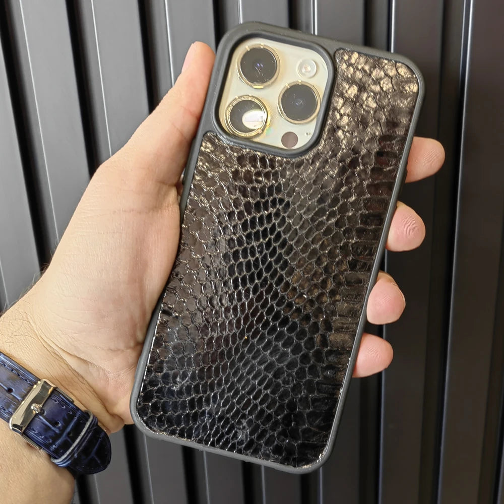 Kobra Siyah Gerçek Yılan Derisi İPhone Deri Kılıf - ONYWATCH