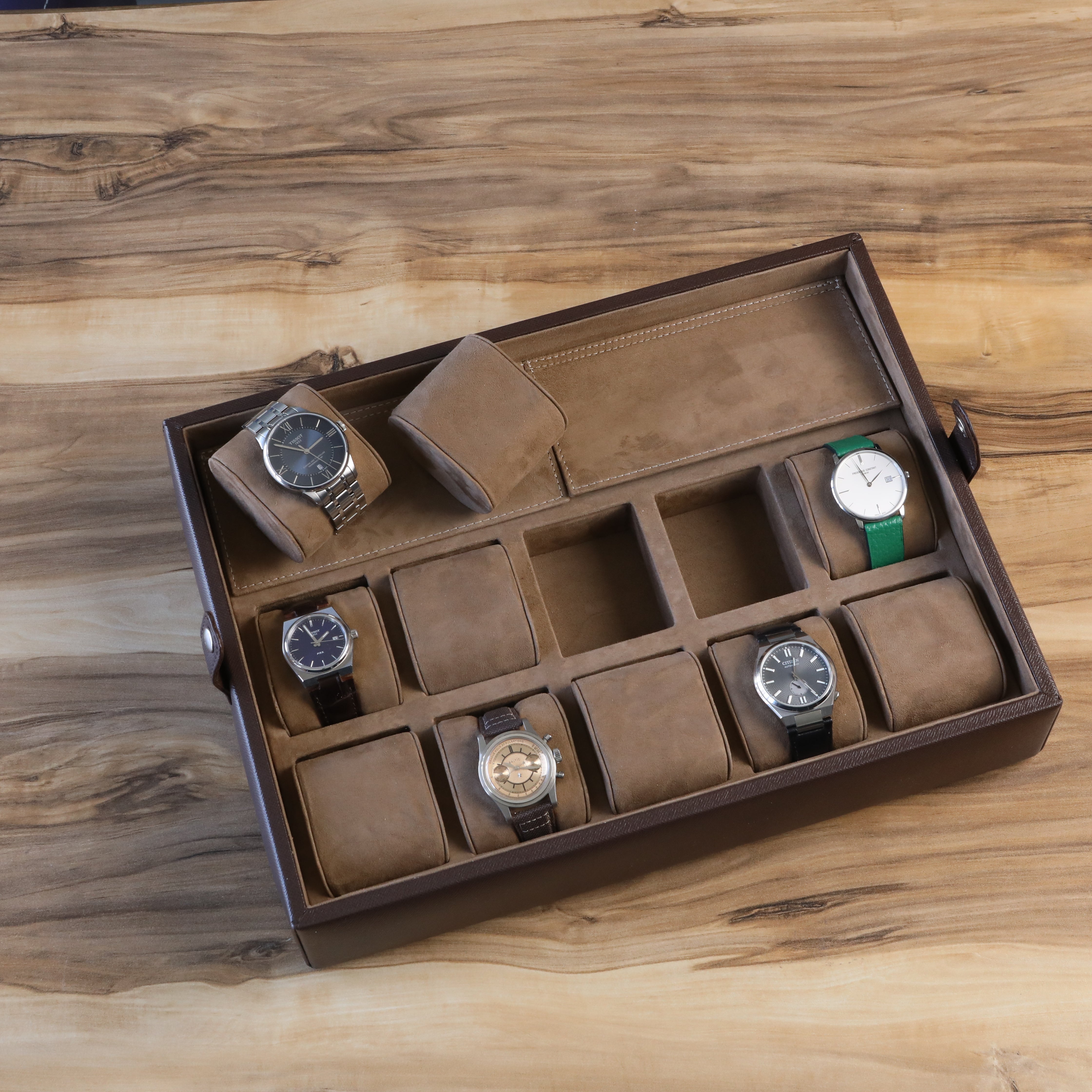 içi ve dışı dana derisi el yapımı saat kutusu