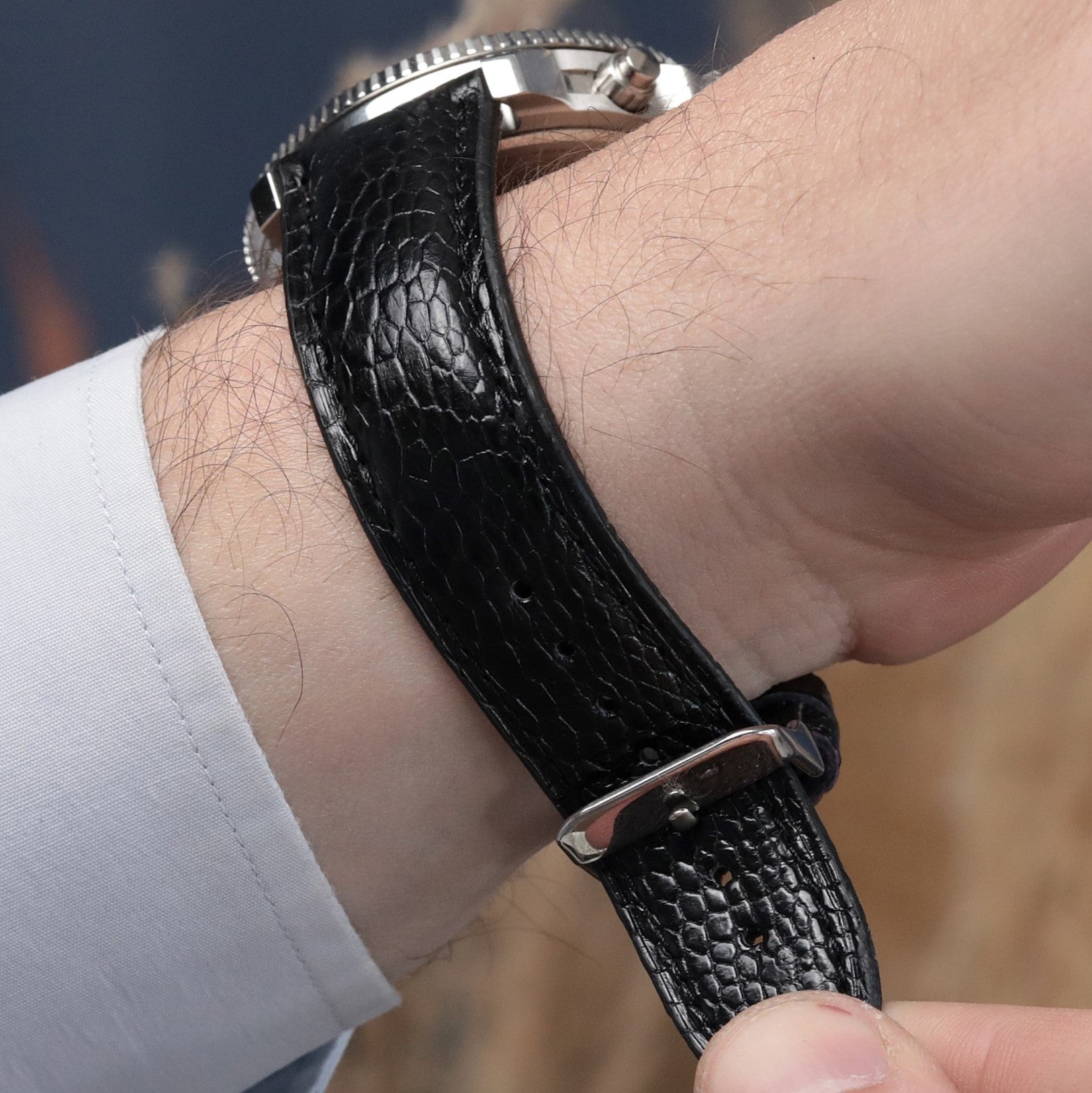 el yapımı siyah renkli egzotik deri kayis