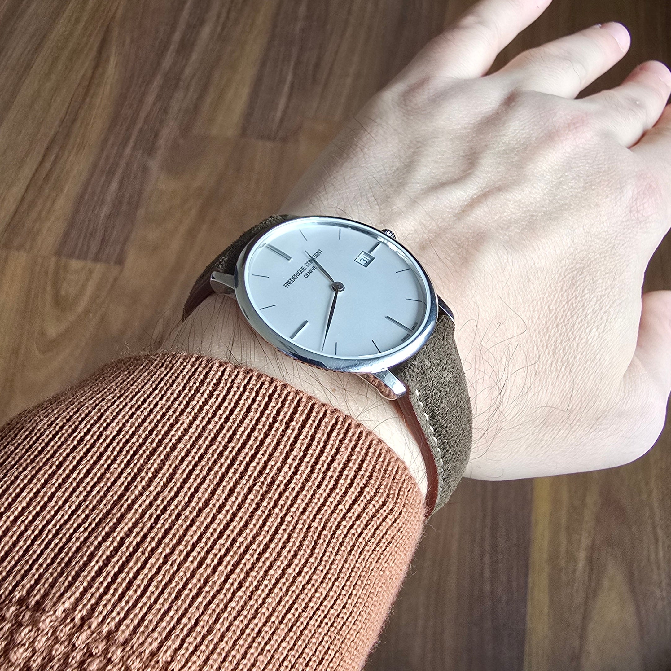 Gerçek deri el yapımı akıllı pimli arkada kullanılan deri anti-alerjik yeşil renkli deri kayış