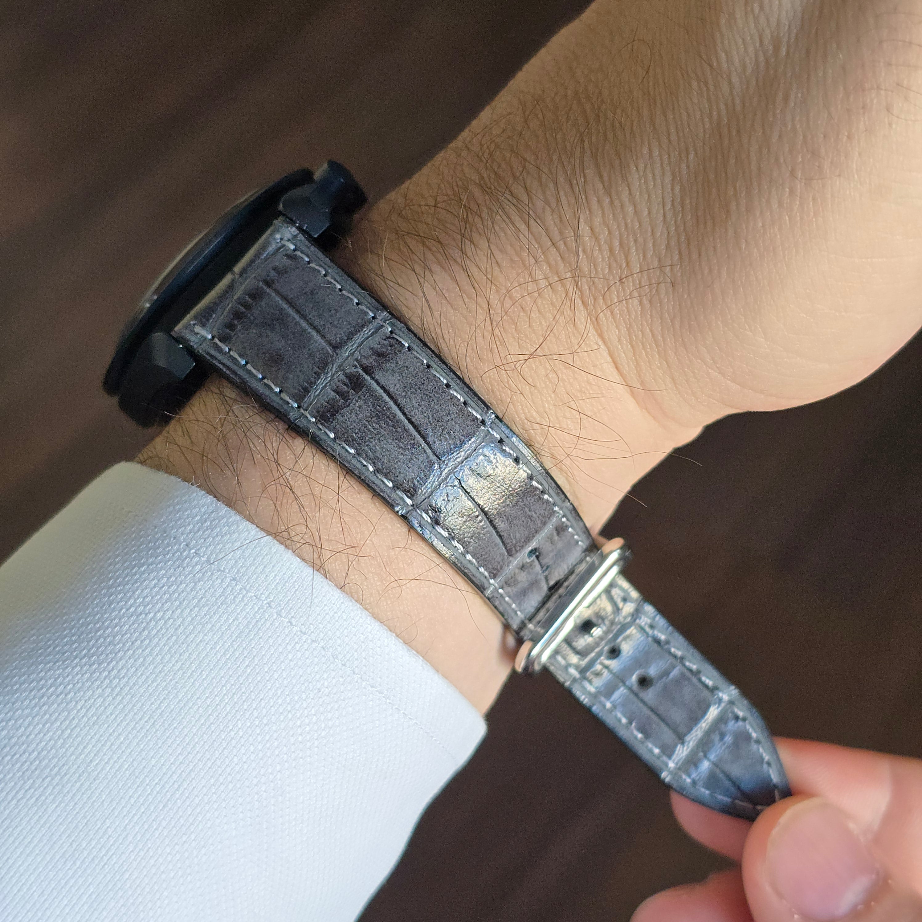 Gerçek deri el yapımı gri renk akıllı pimli deri kordon