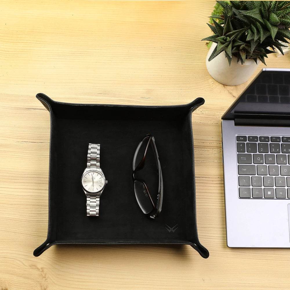 Gerçek deri siyah renk içi siyah oğlak süet deri tepsi