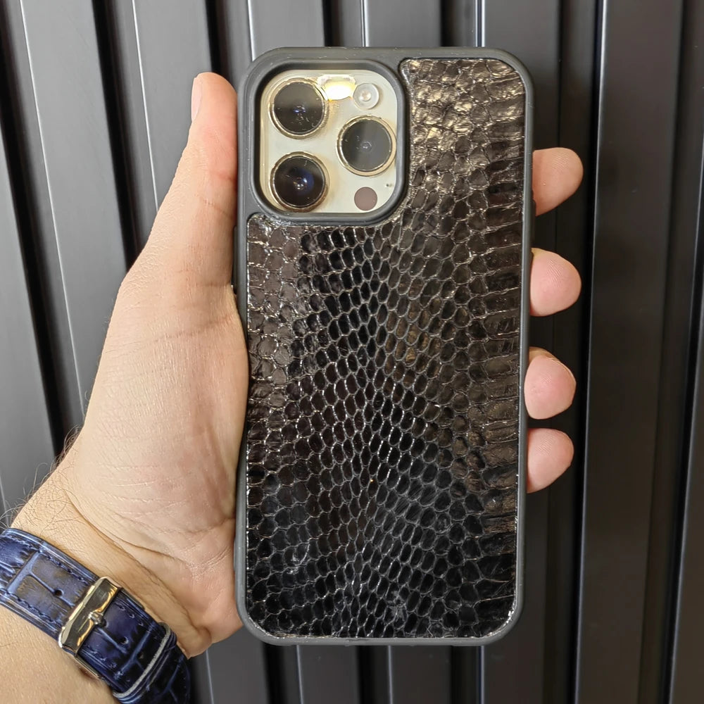 Kobra Siyah Gerçek Yılan Derisi İPhone Deri Kılıf - ONYWATCH