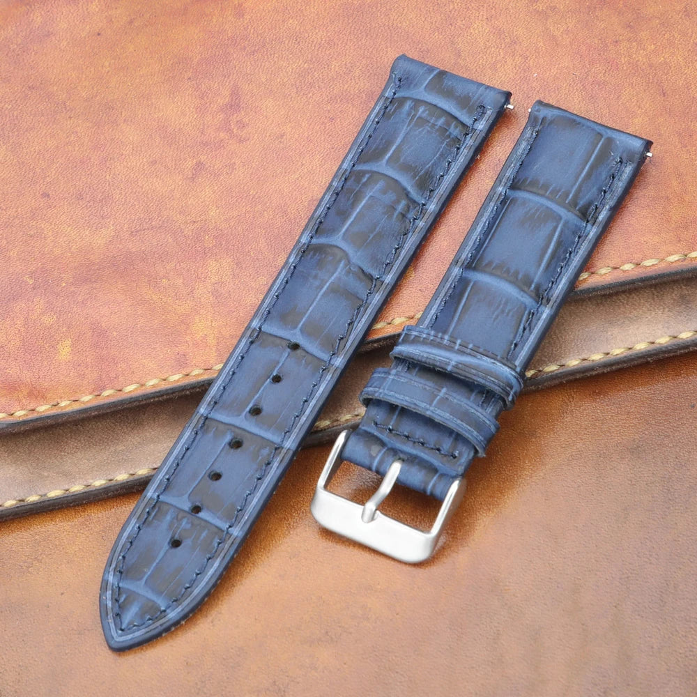Alaturka Lacivert Kroko Baskılı Deri Kordon - ONYWATCH