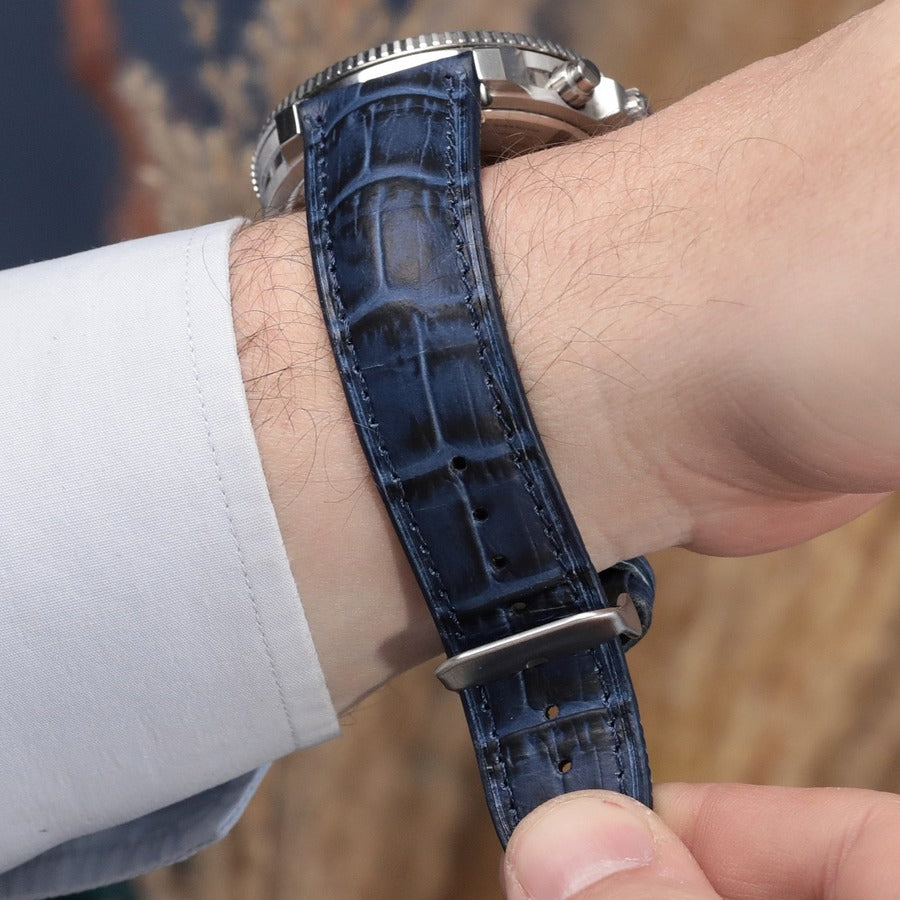 Alaturka Lacivert Kroko Baskılı Deri Kordon - ONYWATCH