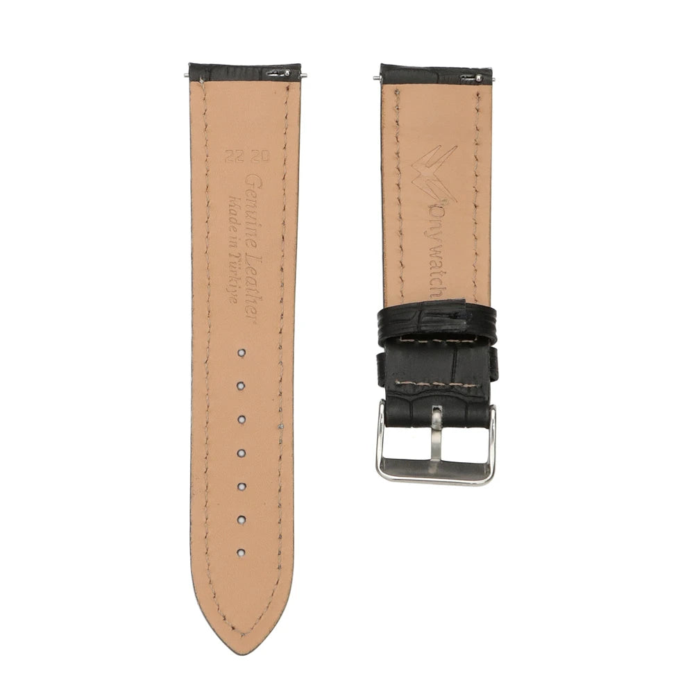 Alaturka Siyah Kroko Baskılı Deri Kordon - ONYWATCH