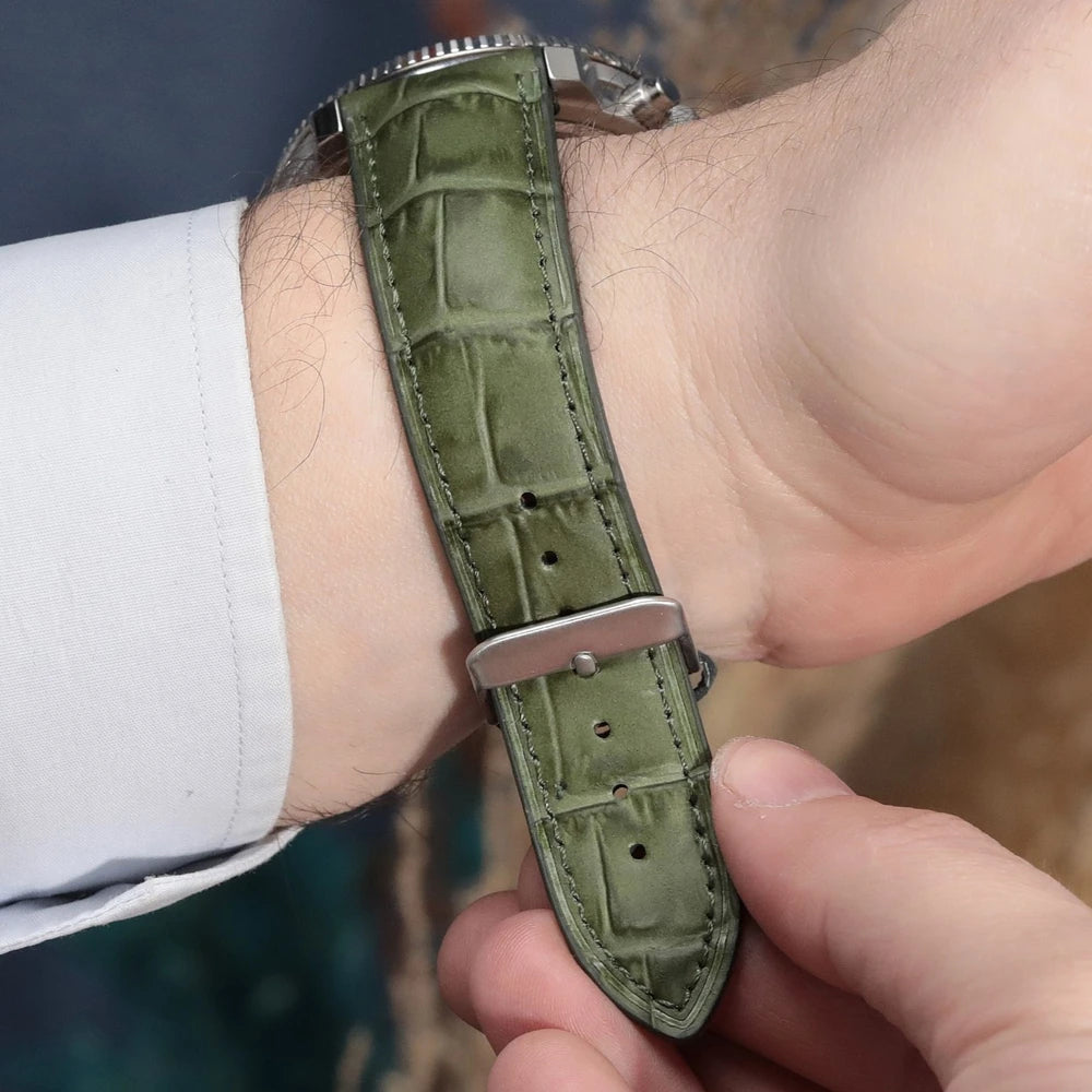 Alaturka Yeşil Kroko Baskılı Deri Kordon - ONYWATCH